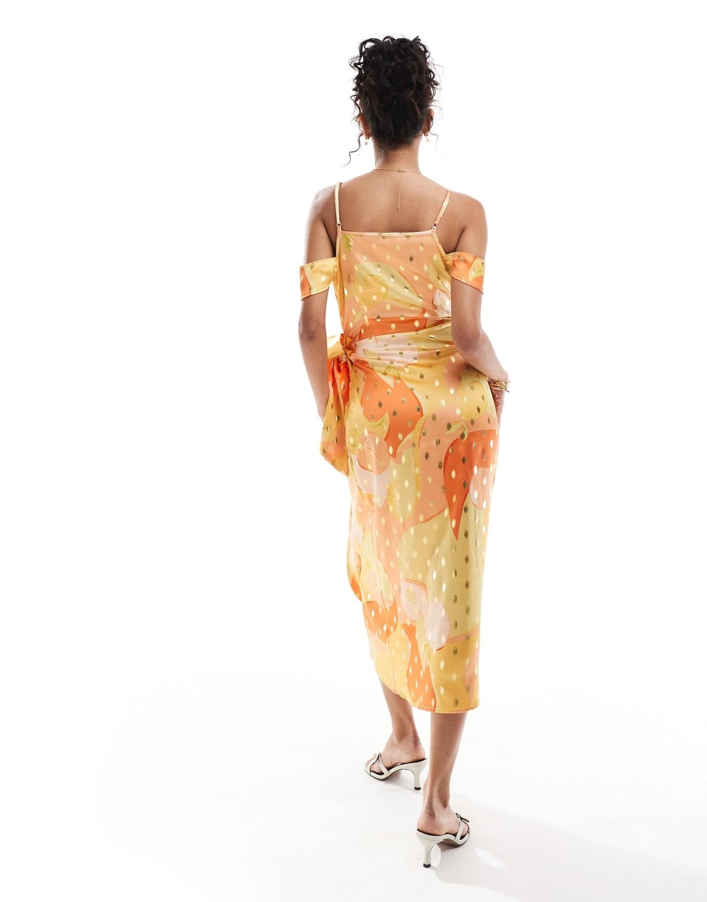 Never Fully Dressed gold fleck off shoulder midaxi dress in ombre - ASOS Sample Sale