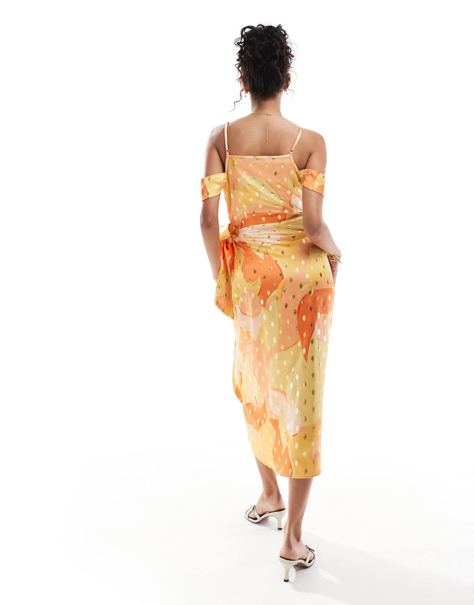 Never Fully Dressed gold fleck off shoulder midaxi dress in ombre - ASOS Sample Sale
