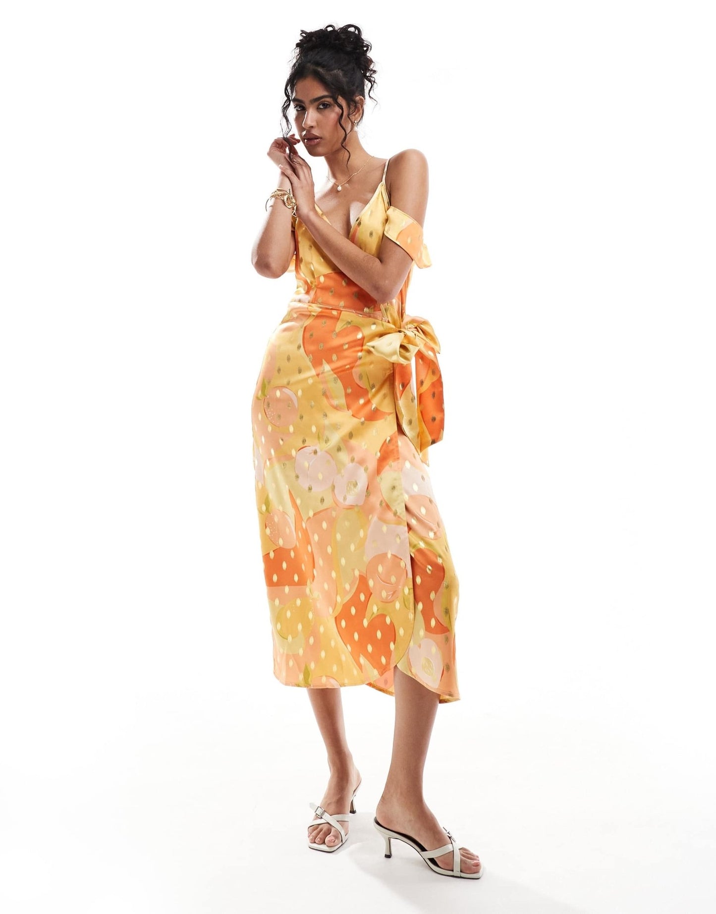 Never Fully Dressed gold fleck off shoulder midaxi dress in ombre - ASOS Sample Sale