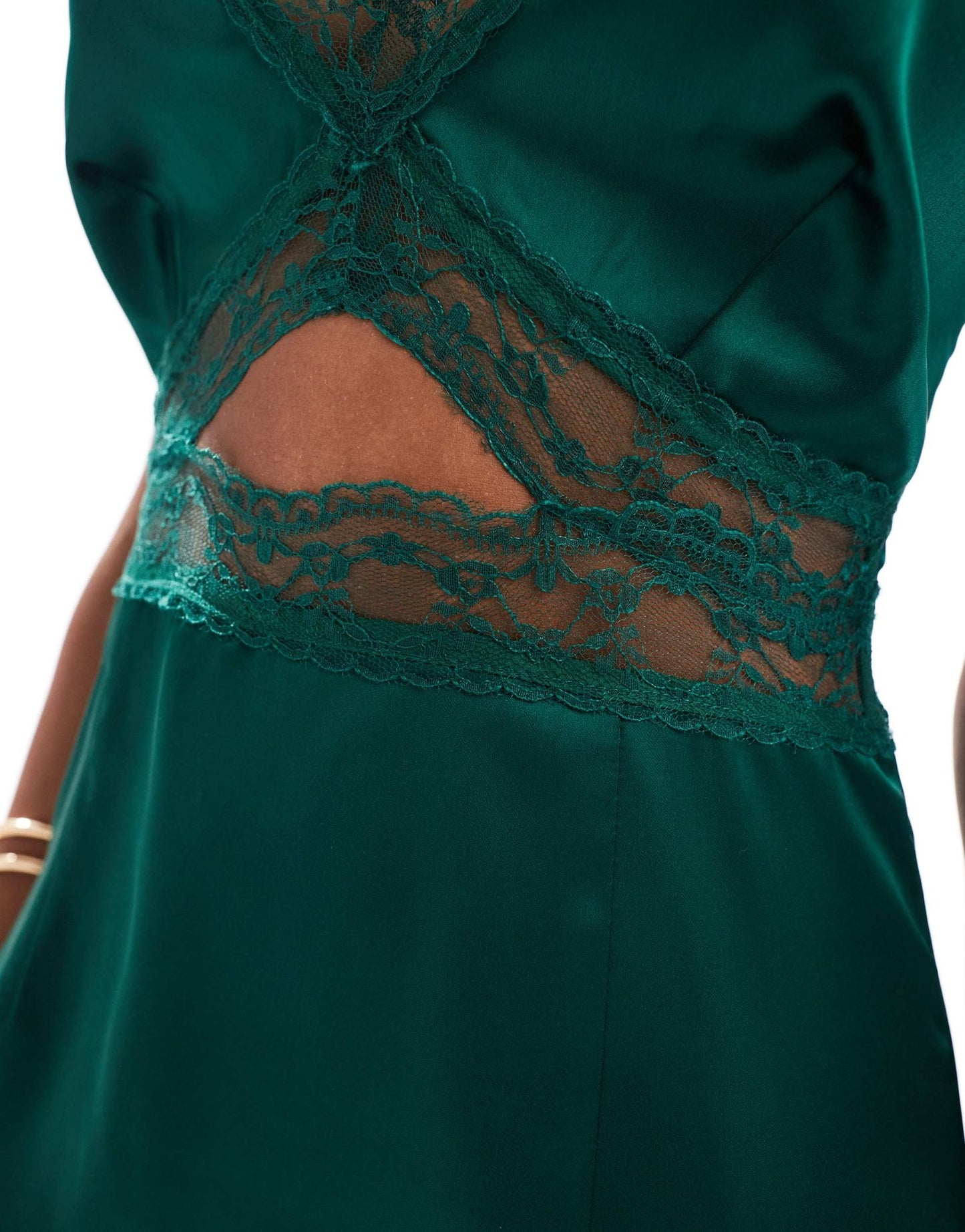 Never Fully Dressed lace cut - out slip maxi dress in emerald - ASOS Sample Sale