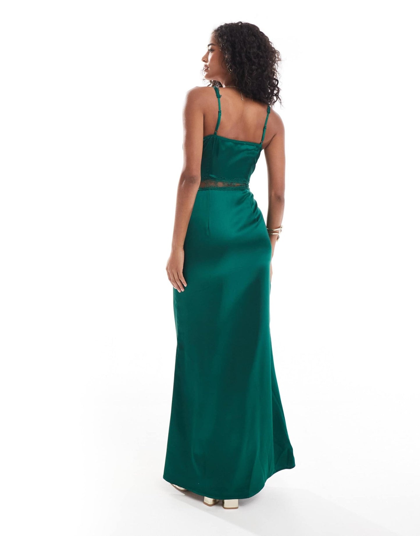 Never Fully Dressed lace cut - out slip maxi dress in emerald - ASOS Sample Sale