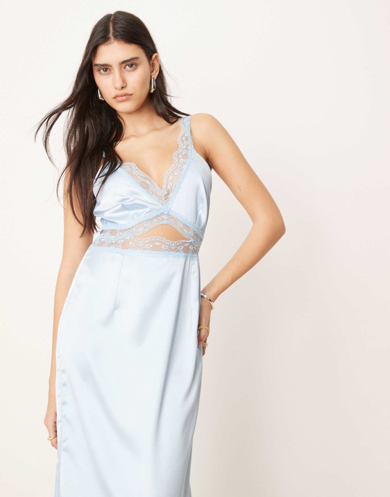 Never Fully Dressed Mimi lace cut-out slip midaxi dress in light blue - ASOS Sample Sale