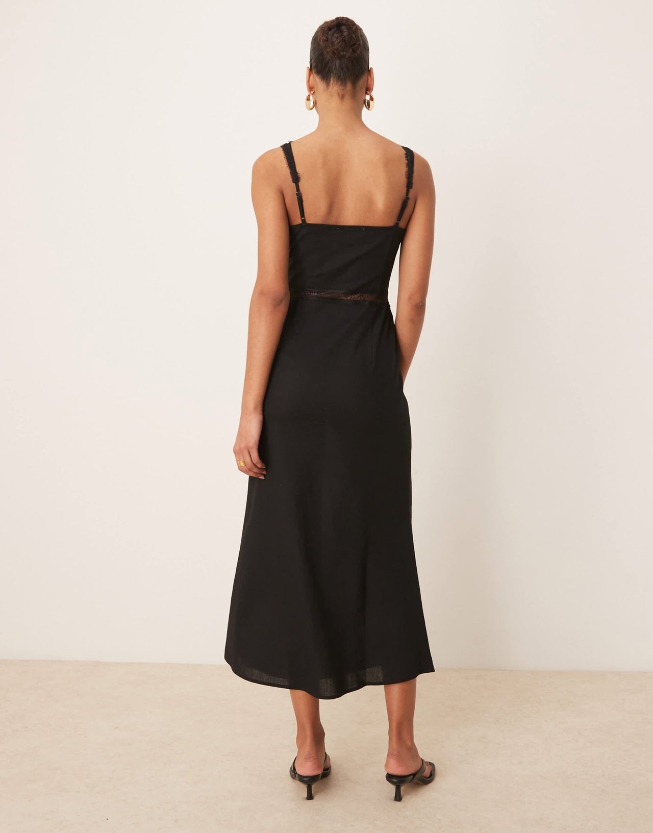 Never Fully Dressed Mimi linen cut-out midaxi dress in black - ASOS Sample Sale