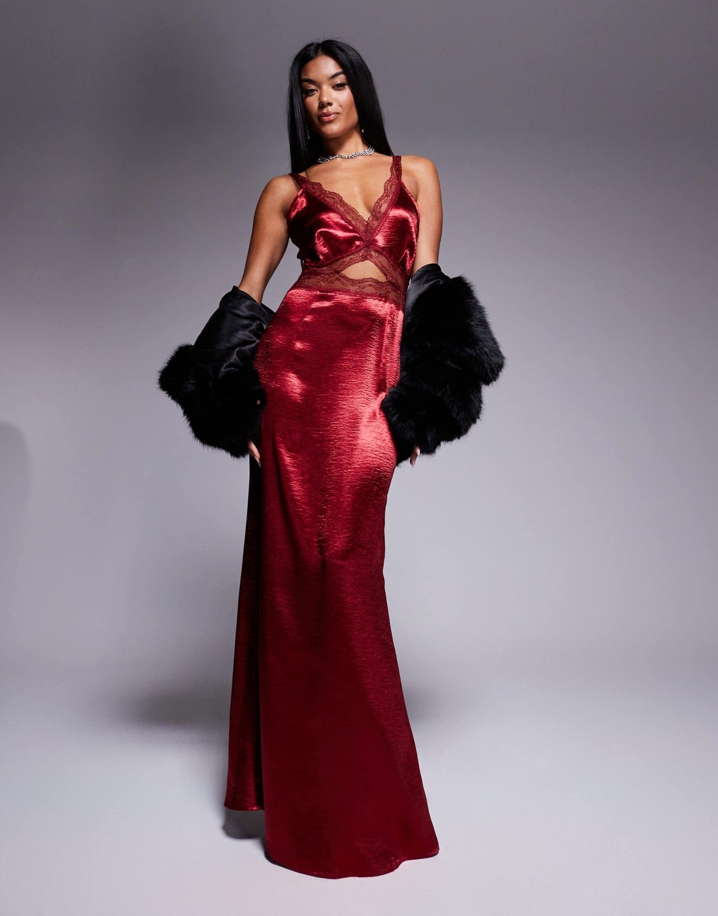 Never Fully Dressed Mimi satin midaxi dress in burgundy - ASOS Sample Sale