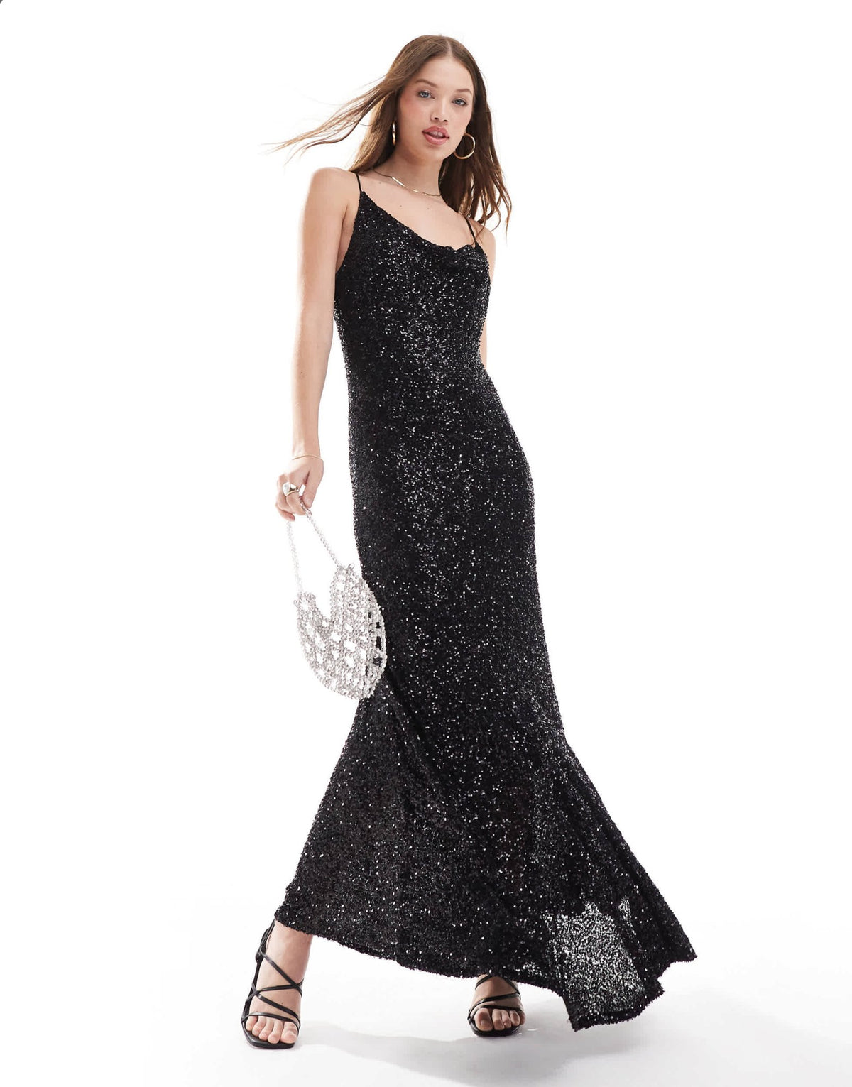 Never Fully Dressed Mya embellished midaxi dress in black sequin - ASOS Sample Sale
