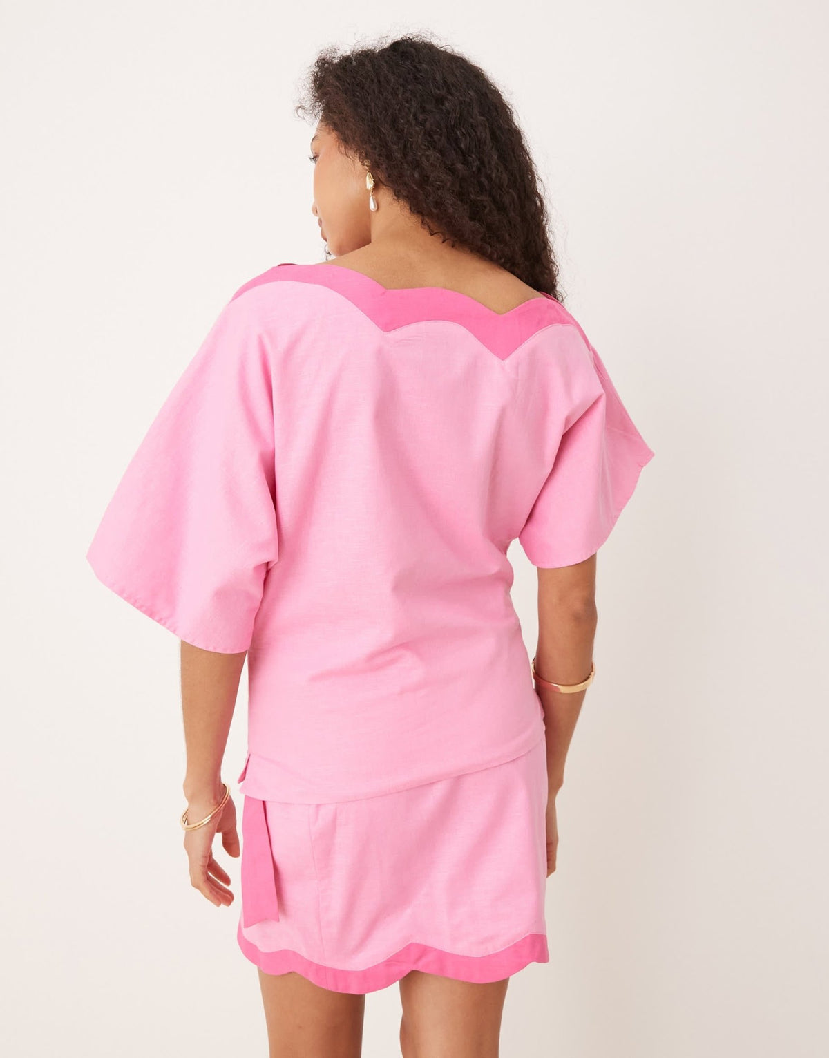 Never Fully Dressed off shoulder top co-ord in contrast pink - ASOS Sample Sale