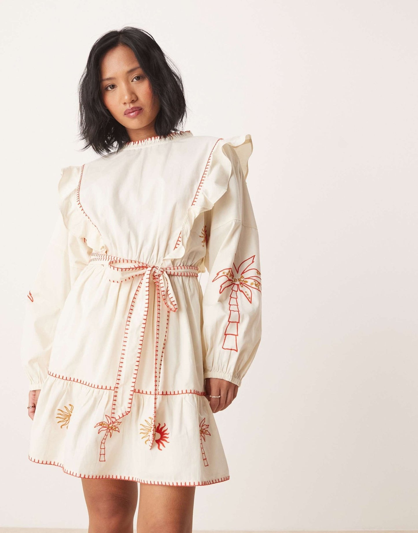 Never Fully Dressed Petite embroidered mini dress in ivory - ASOS Sample Sale