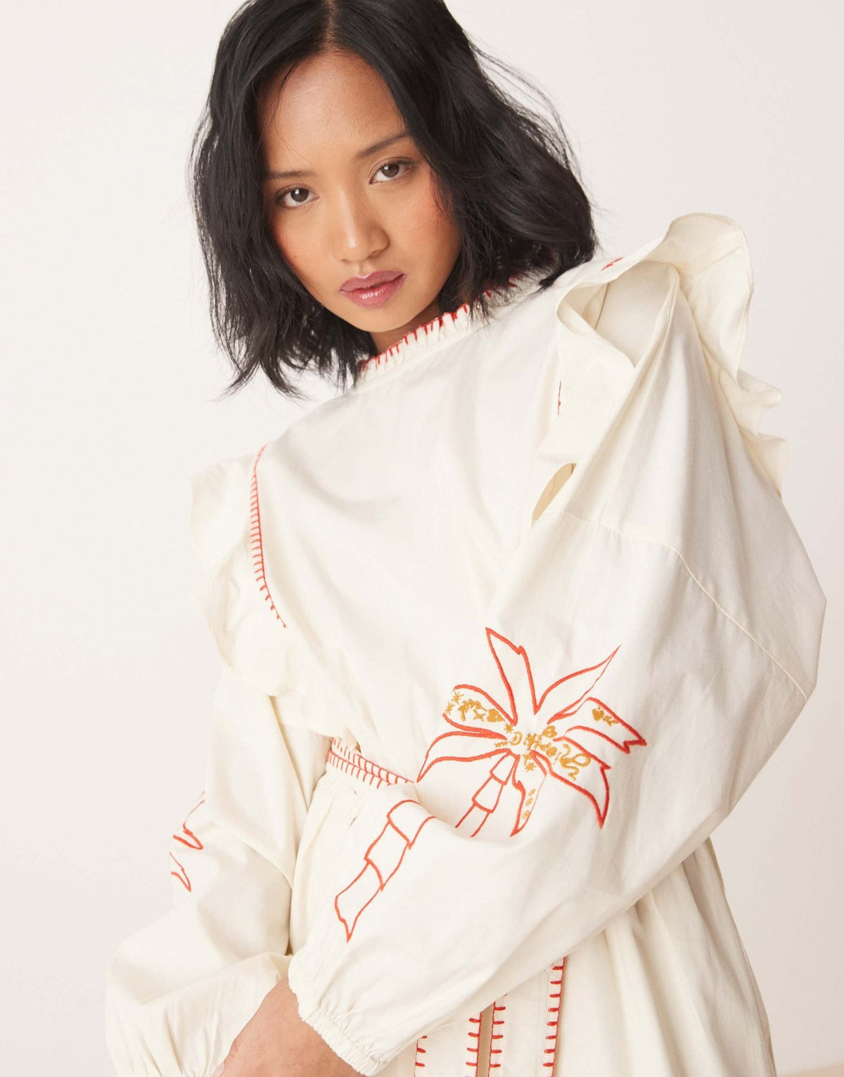Never Fully Dressed Petite embroidered mini dress in ivory - ASOS Sample Sale