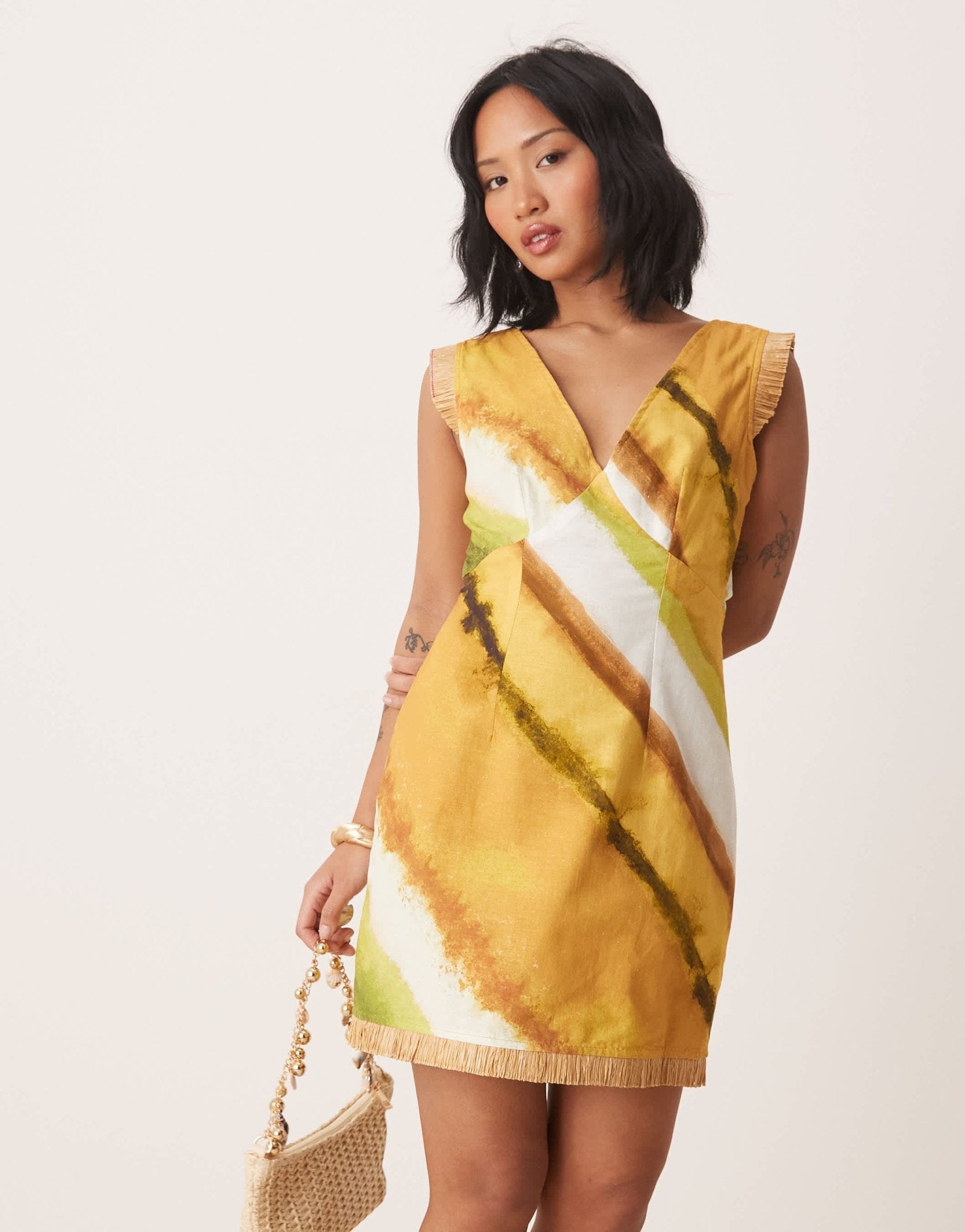 Never Fully Dressed Petite frill hem mini shift dress in green ombre print - ASOS Sample Sale