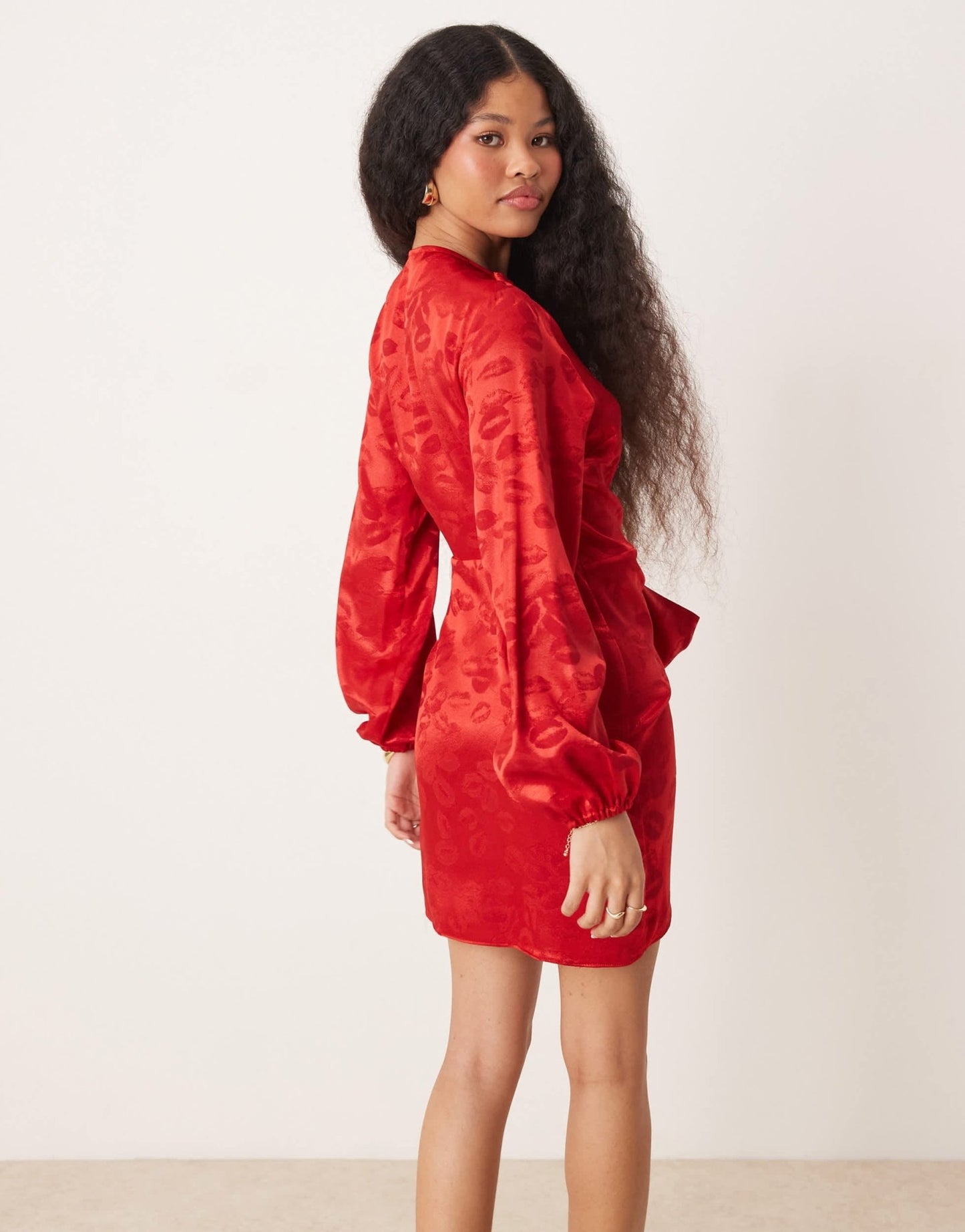 Never Fully Dressed Petite lip embossed satin wrap mini dress in red - ASOS Sample Sale