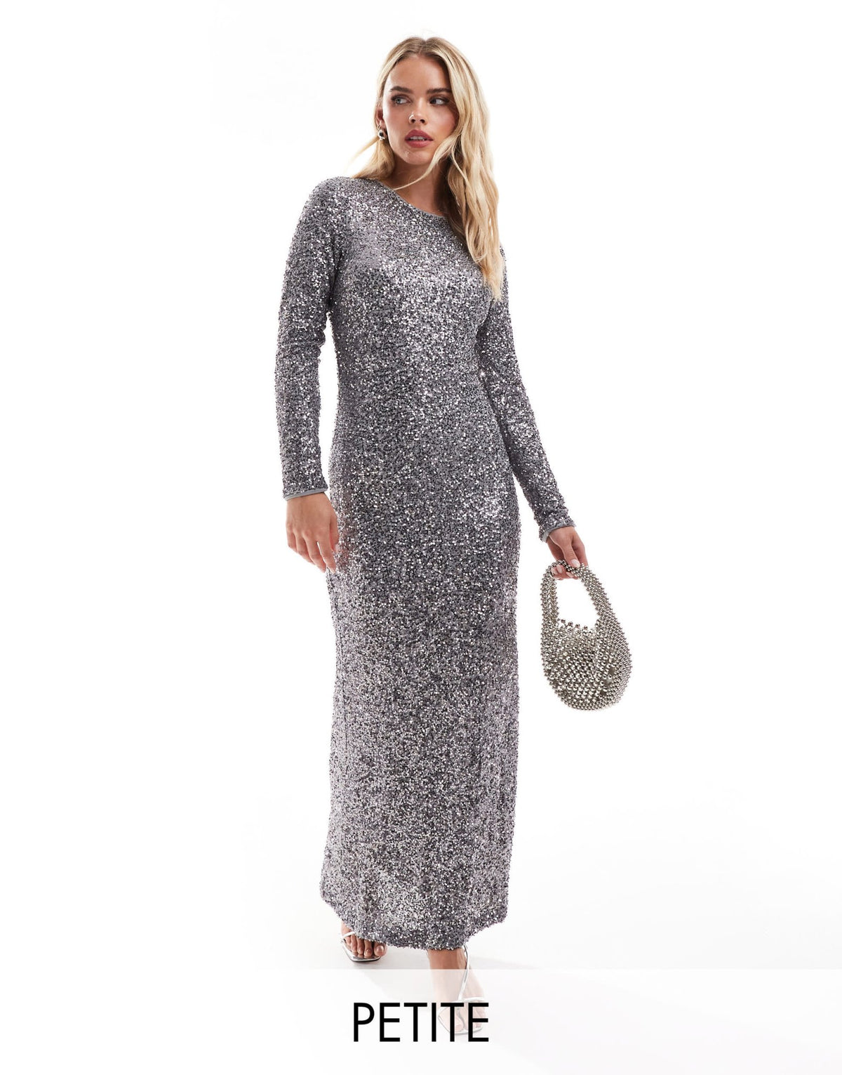 Never Fully Dressed Petite maxi dress in gunmetal sequin - ASOS Sample Sale