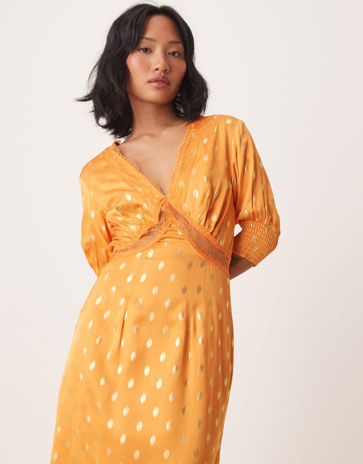 Never Fully Dressed Petite May gold fleck maxi dress in orange - ASOS Sample Sale