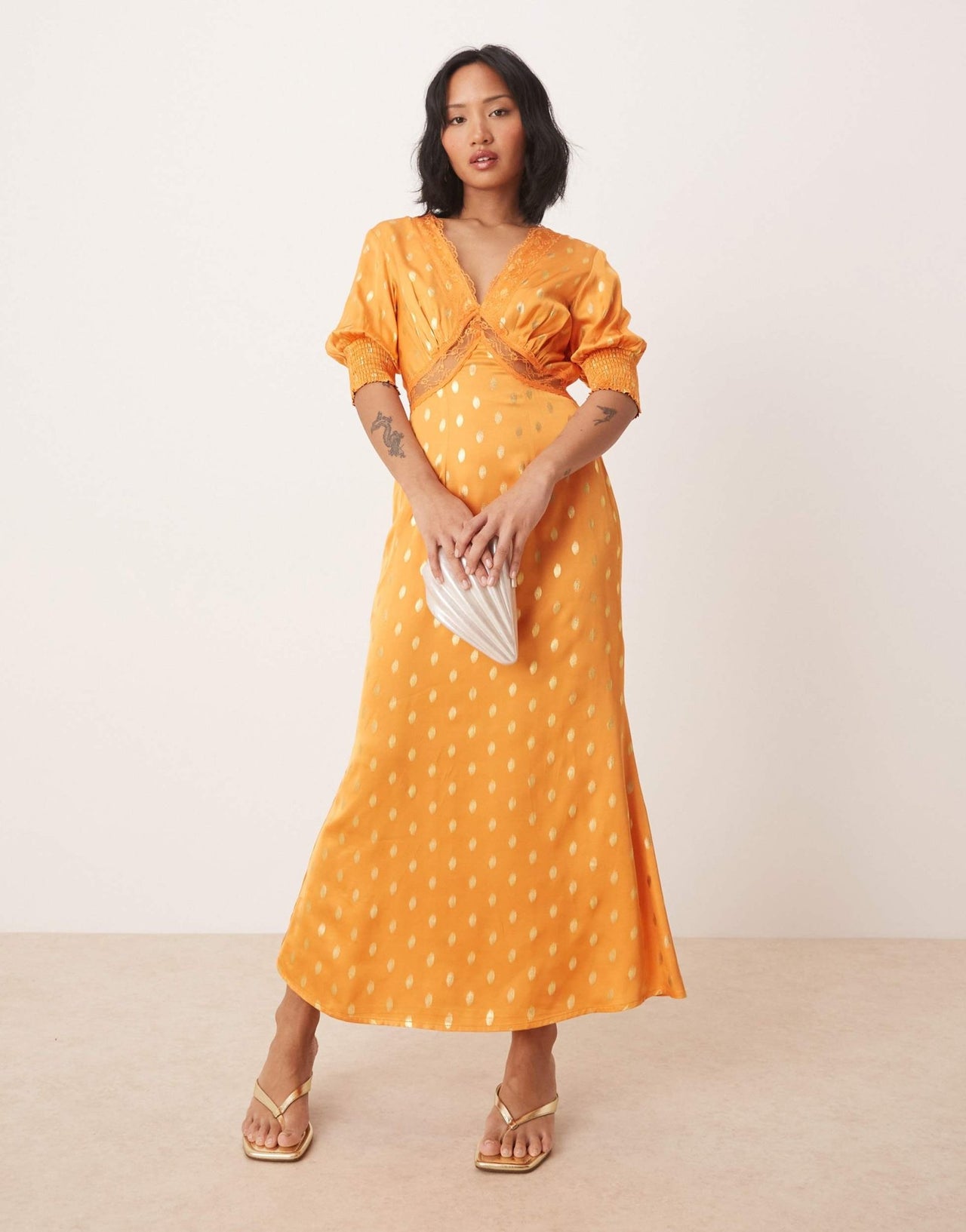 Never Fully Dressed Petite May gold fleck maxi dress in orange - ASOS Sample Sale
