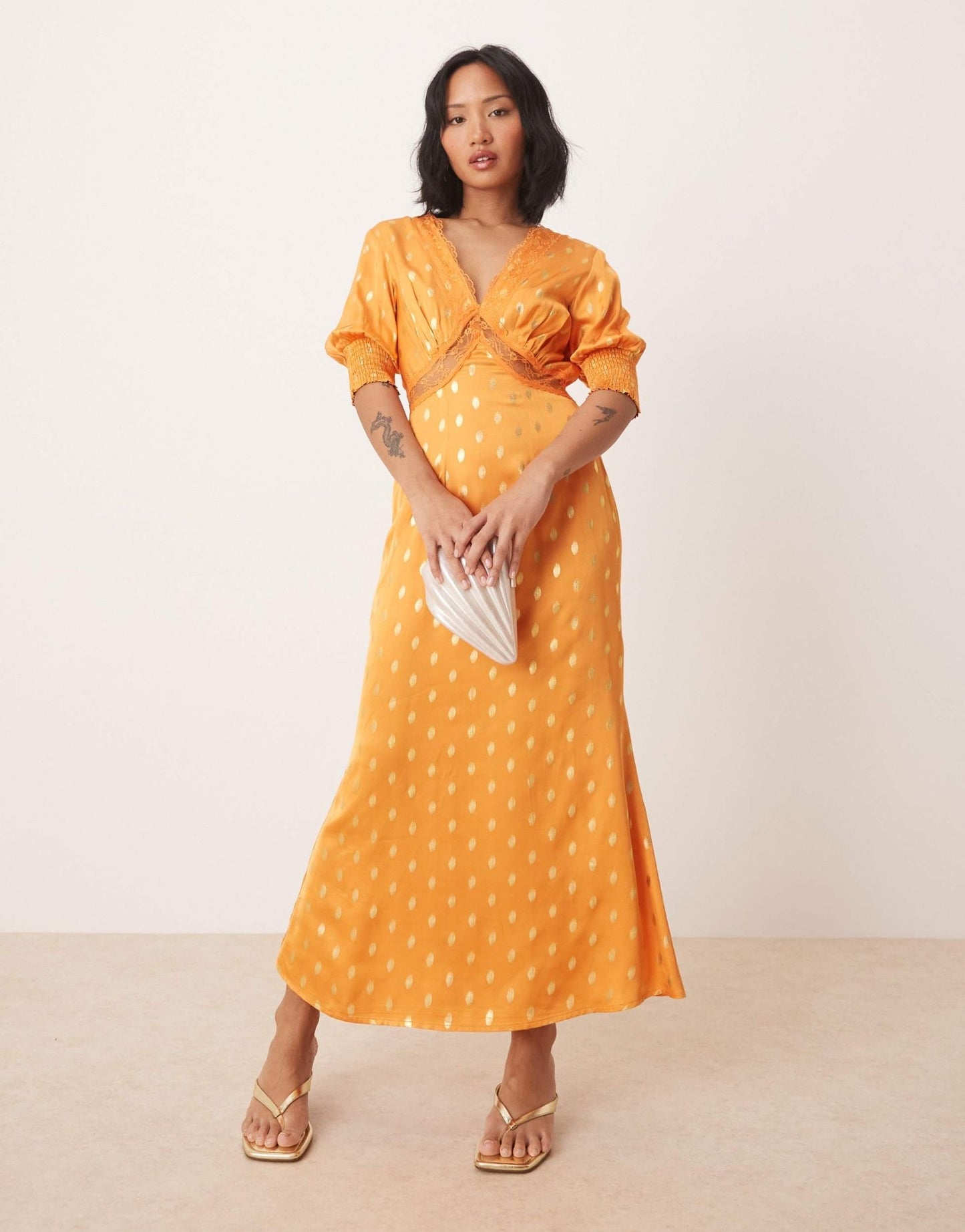 Never Fully Dressed Petite May gold fleck maxi dress in orange - ASOS Sample Sale