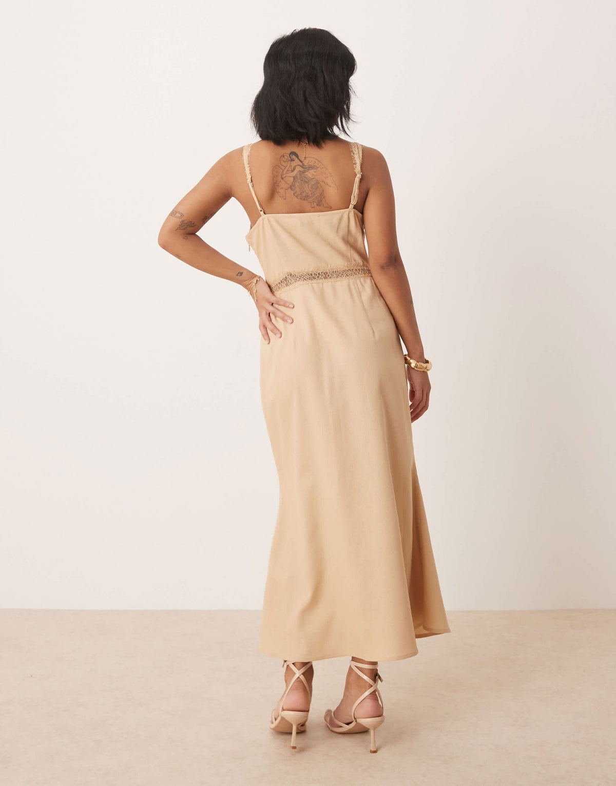 Never Fully Dressed Petite Mimi linen cut-out midaxi dress in oatmeal - ASOS Sample Sale