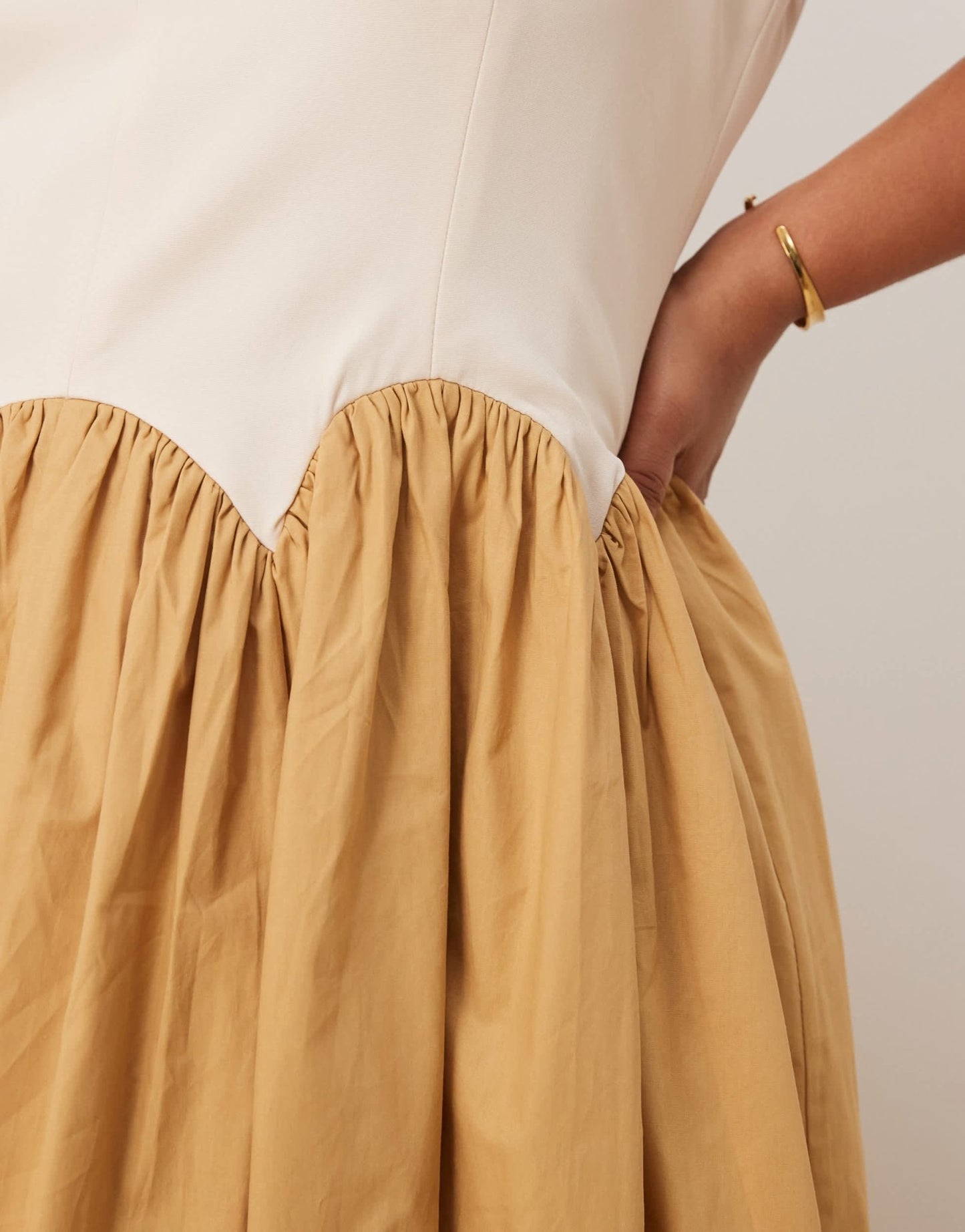 Never Fully Dressed Plus contrast drop hem midaxi dress in camel - ASOS Sample Sale