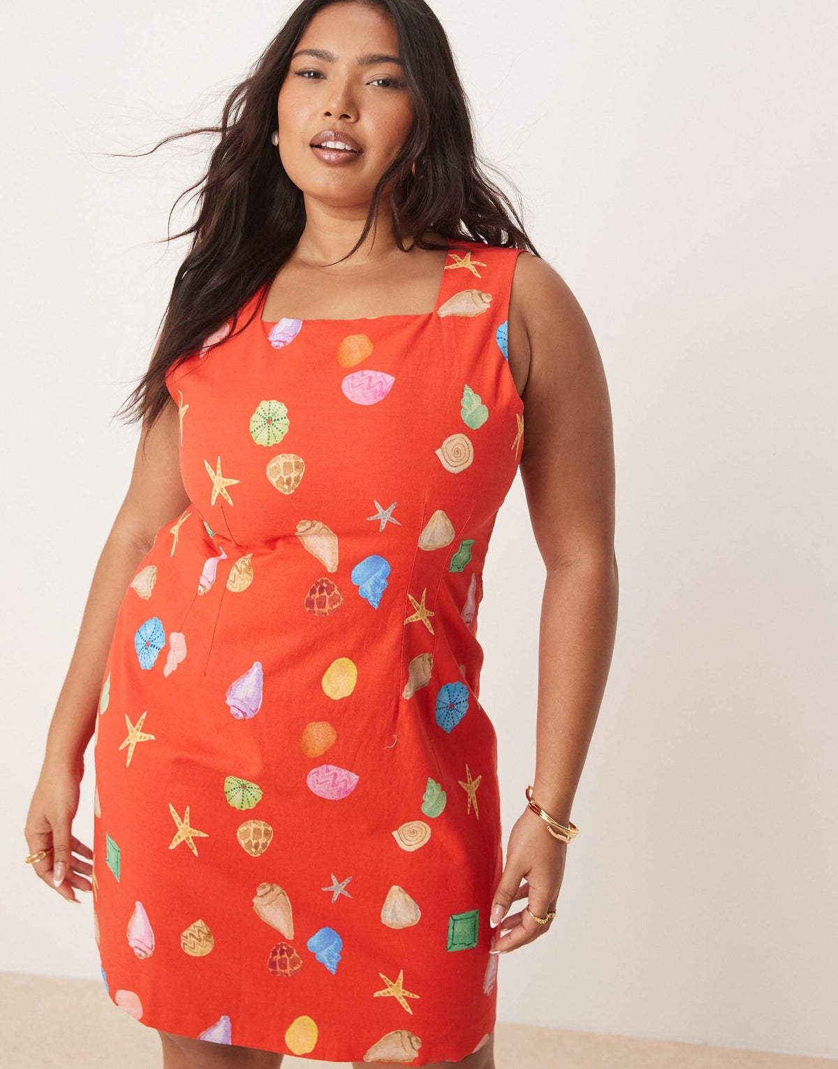 Never Fully Dressed Plus rainbow shell print mini shift dress in red - ASOS Sample Sale