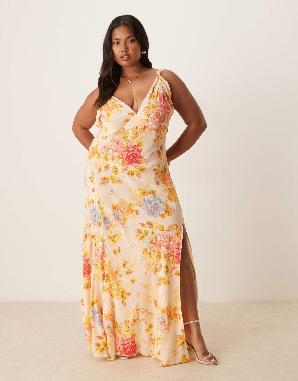 Never Fully Dressed Plus satin slip dress in floral print - ASOS Sample Sale