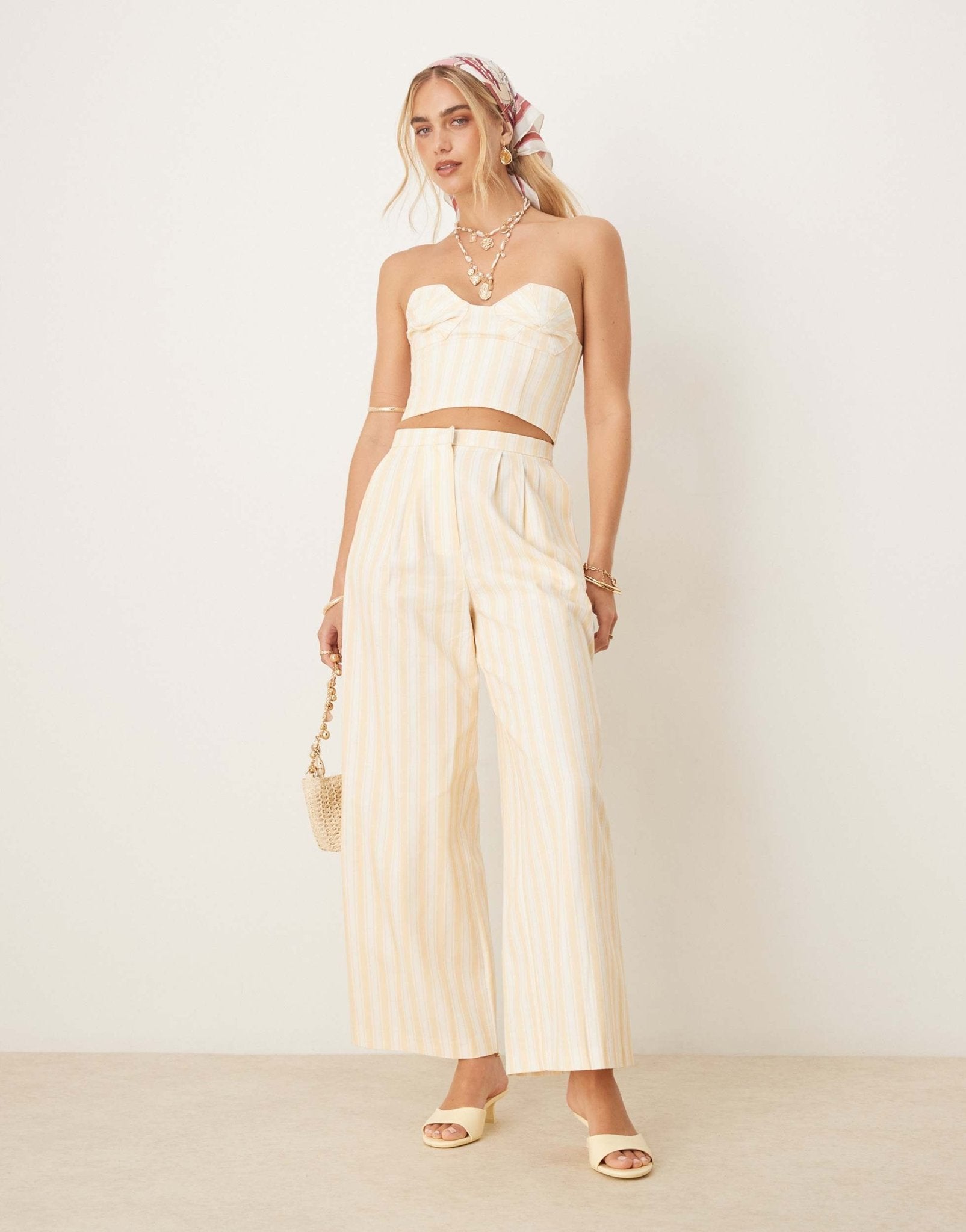 Never Fully Dressed relaxed trousers with pockets co-ord in butter yellow stripe - ASOS Sample Sale