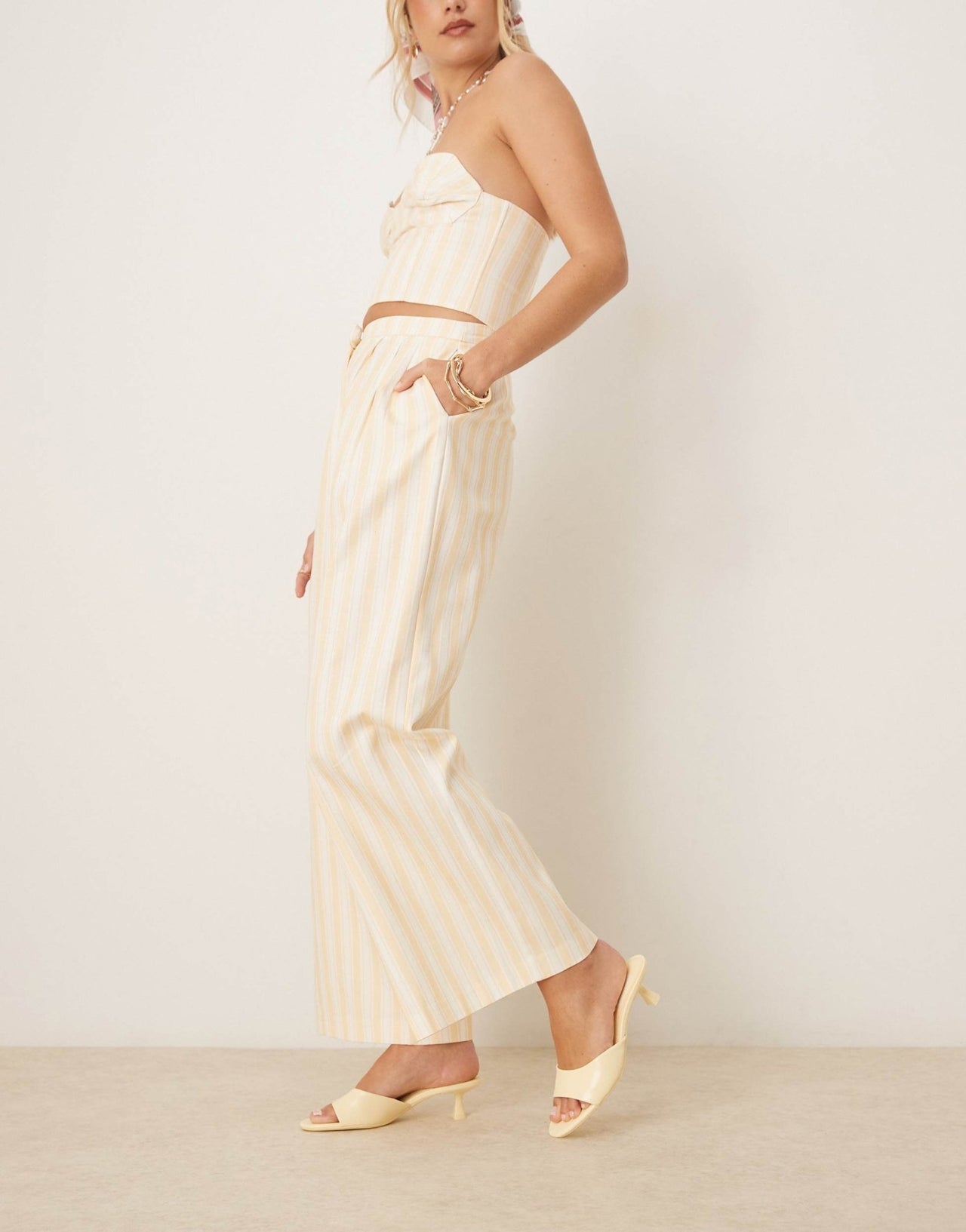 Never Fully Dressed relaxed trousers with pockets co-ord in butter yellow stripe - ASOS Sample Sale