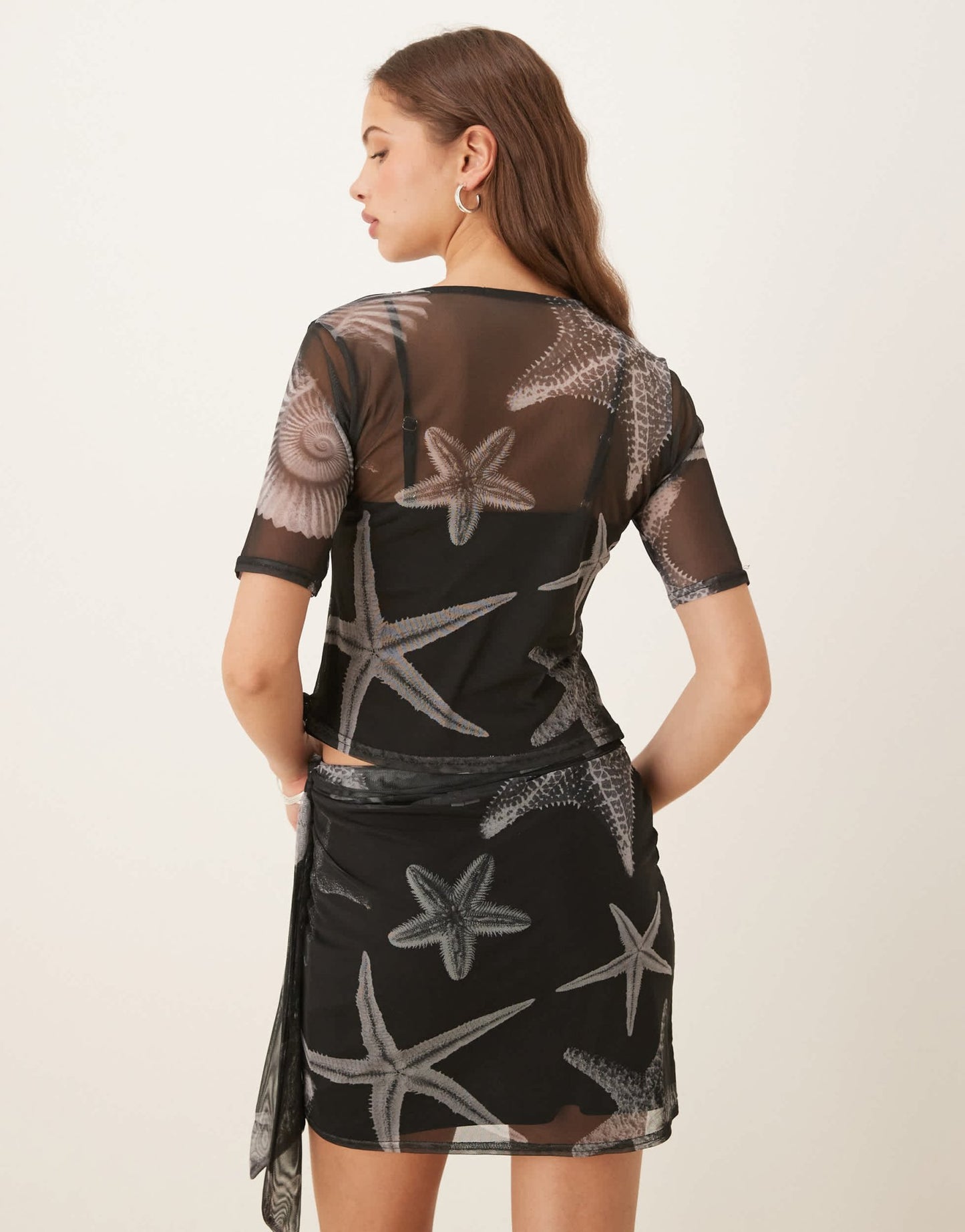 Never Fully Dressed seashell print mesh t-shirt co-ord in black - ASOS Sample Sale