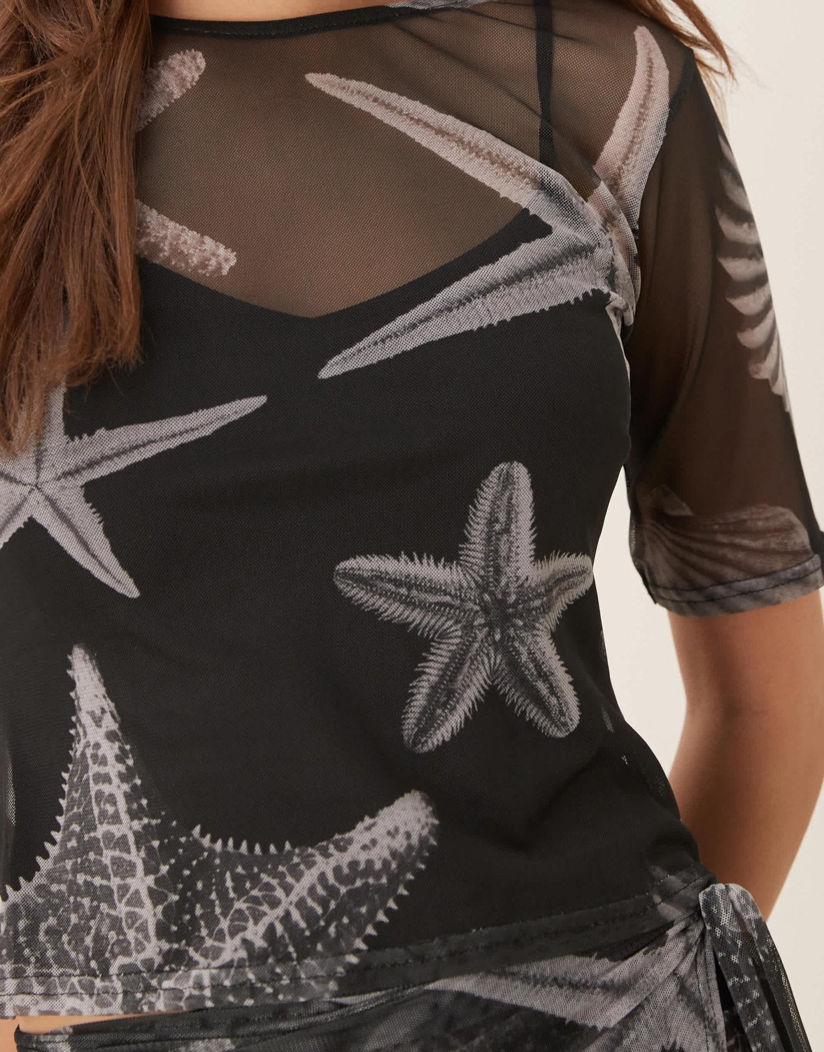Never Fully Dressed seashell print mesh t-shirt co-ord in black - ASOS Sample Sale
