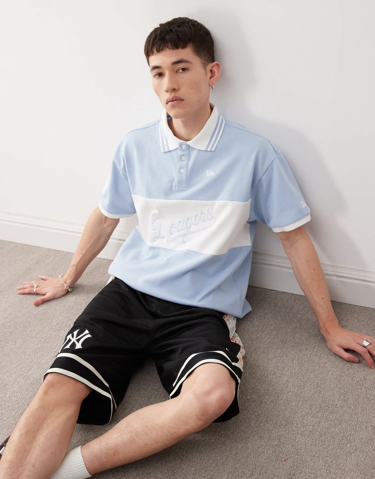 New Era LA Dodgers panel detail polo top in blue - ASOS Sample Sale