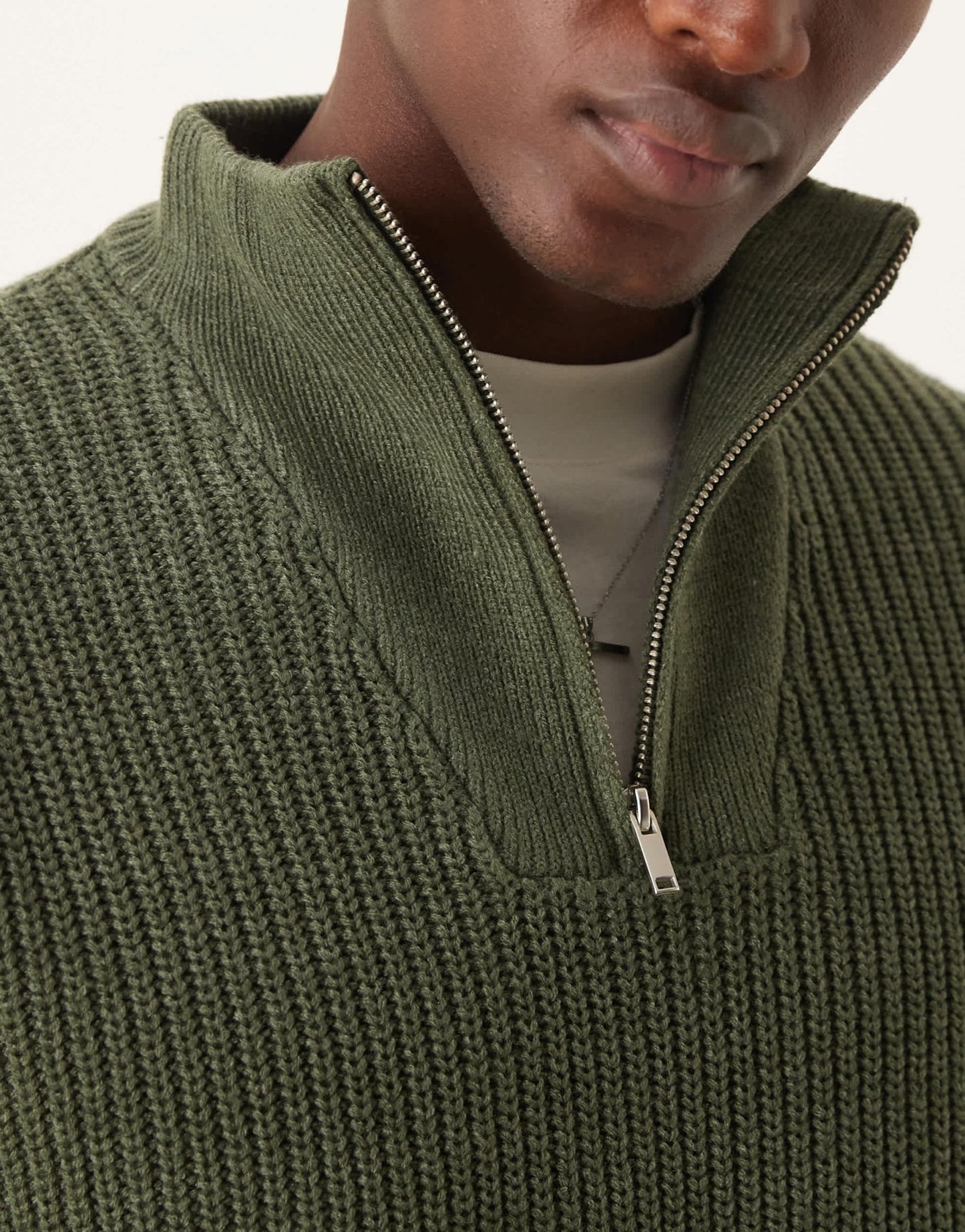 New Look 1/4 zip fisherman jumper in khaki - ASOS Sample Sale