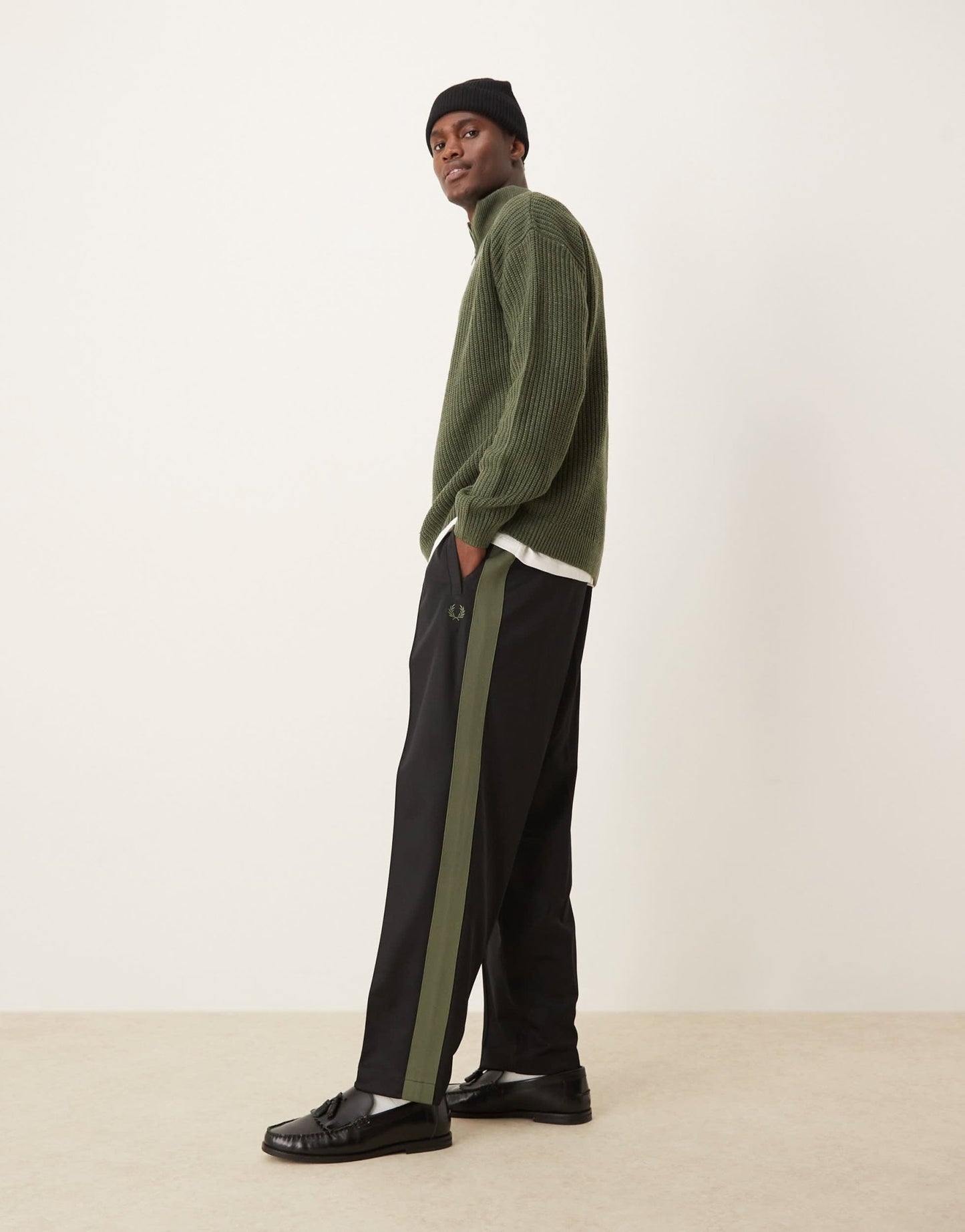 New Look 1/4 zip fisherman jumper in khaki - ASOS Sample Sale
