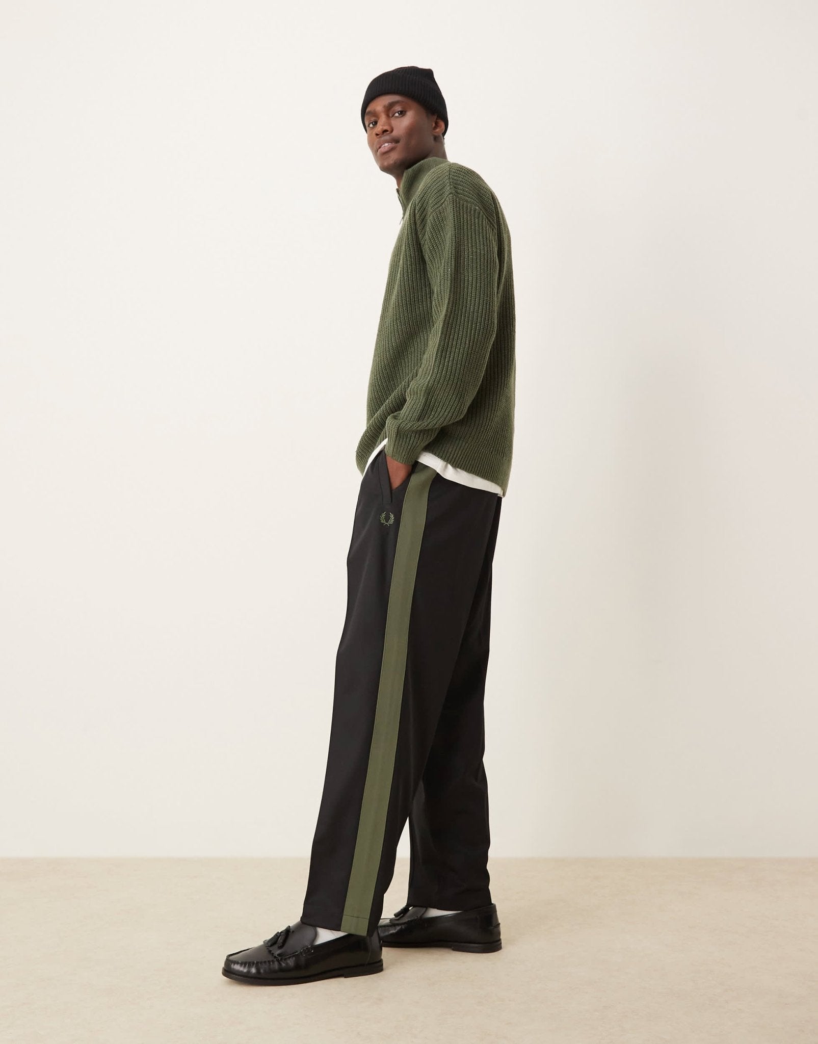 New Look 1/4 zip fisherman jumper in khaki - ASOS Sample Sale