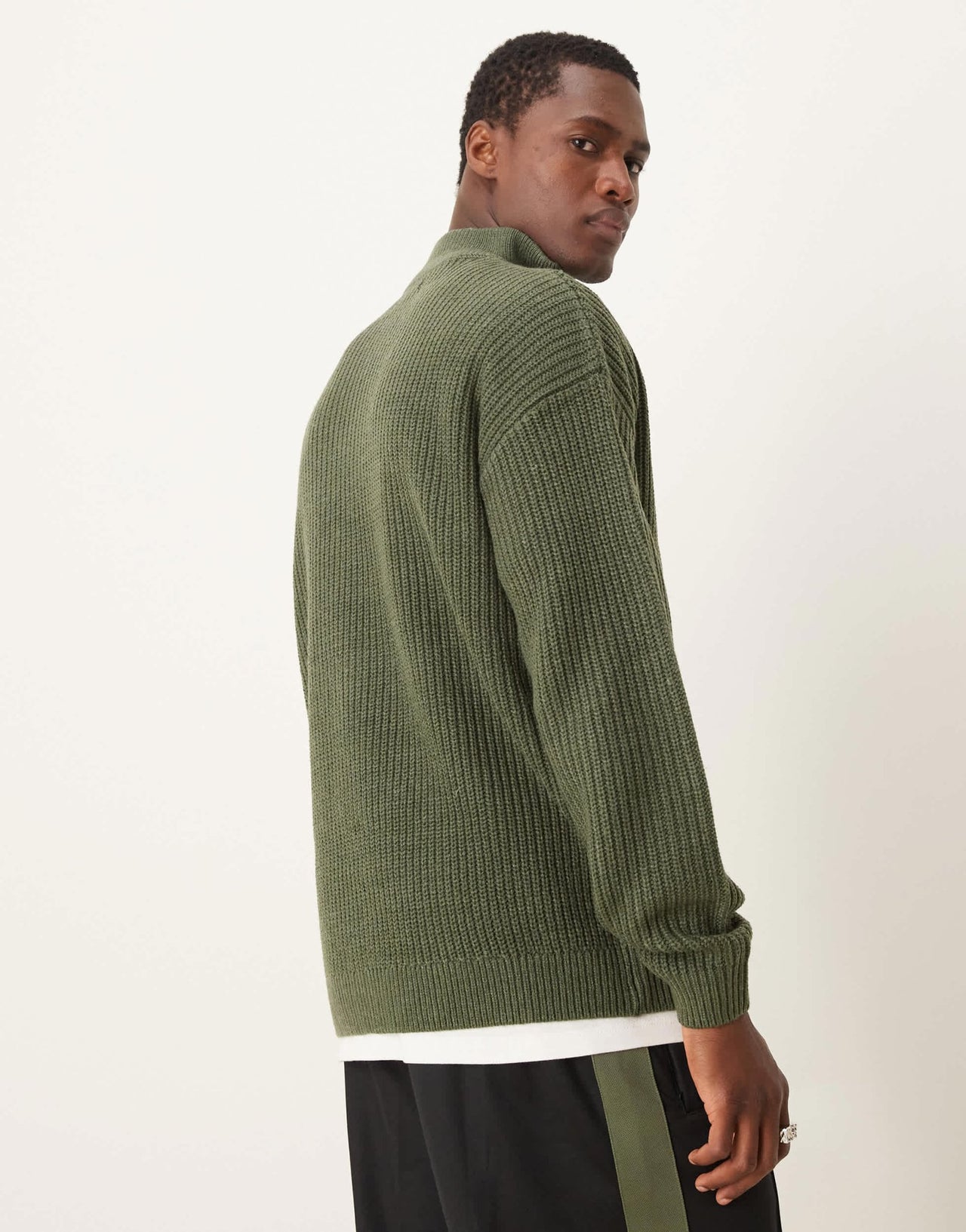 New Look 1/4 zip fisherman jumper in khaki - ASOS Sample Sale