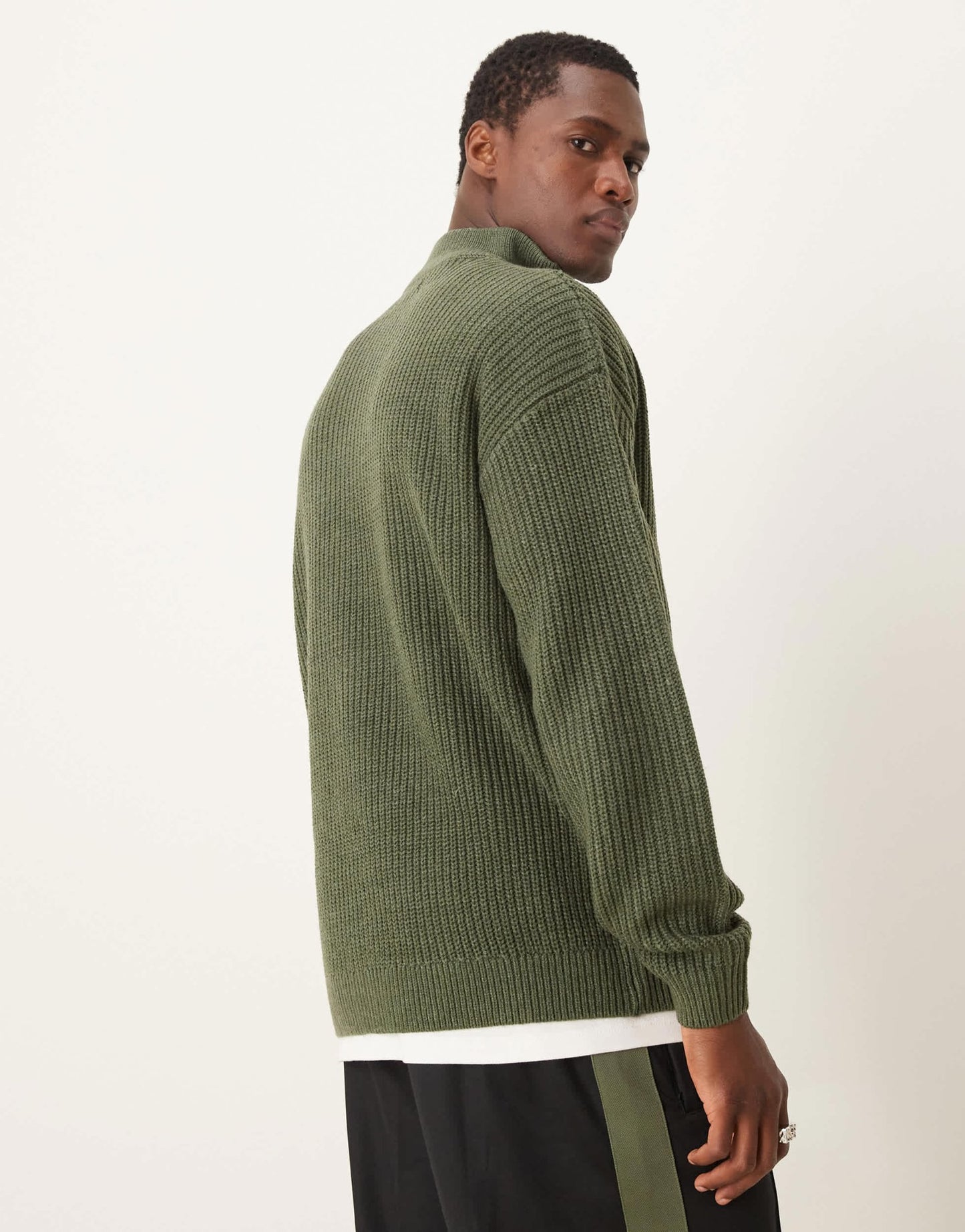 New Look 1/4 zip fisherman jumper in khaki - ASOS Sample Sale