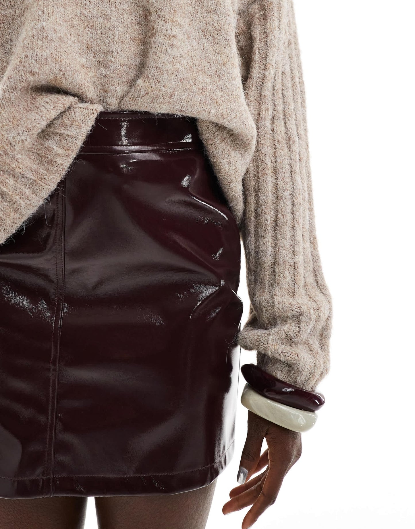 New Look a - line vinyl mini skirt in dark burgundy - ASOS Sample Sale