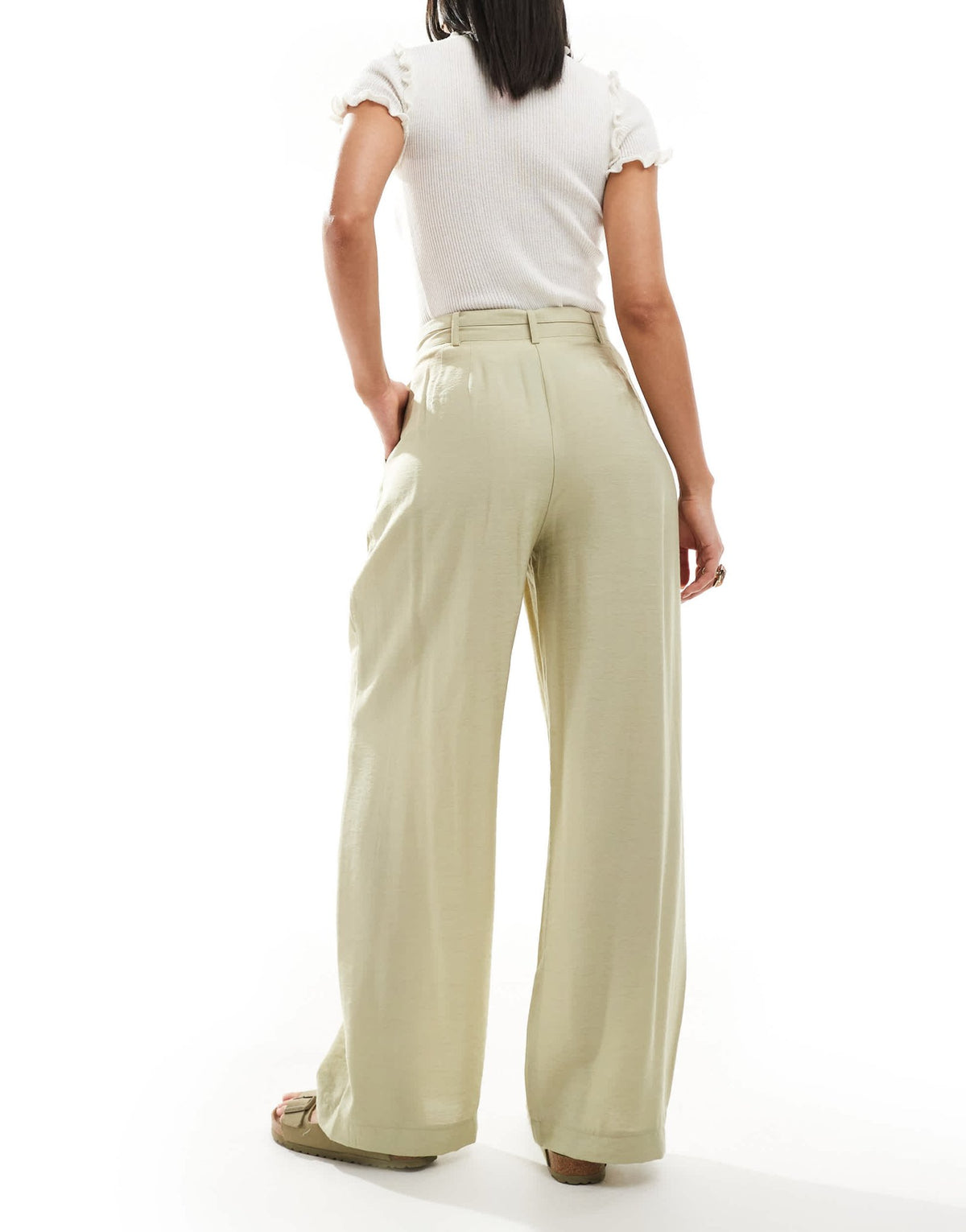 New Look belted wide leg trousers in light khaki - ASOS Sample Sale