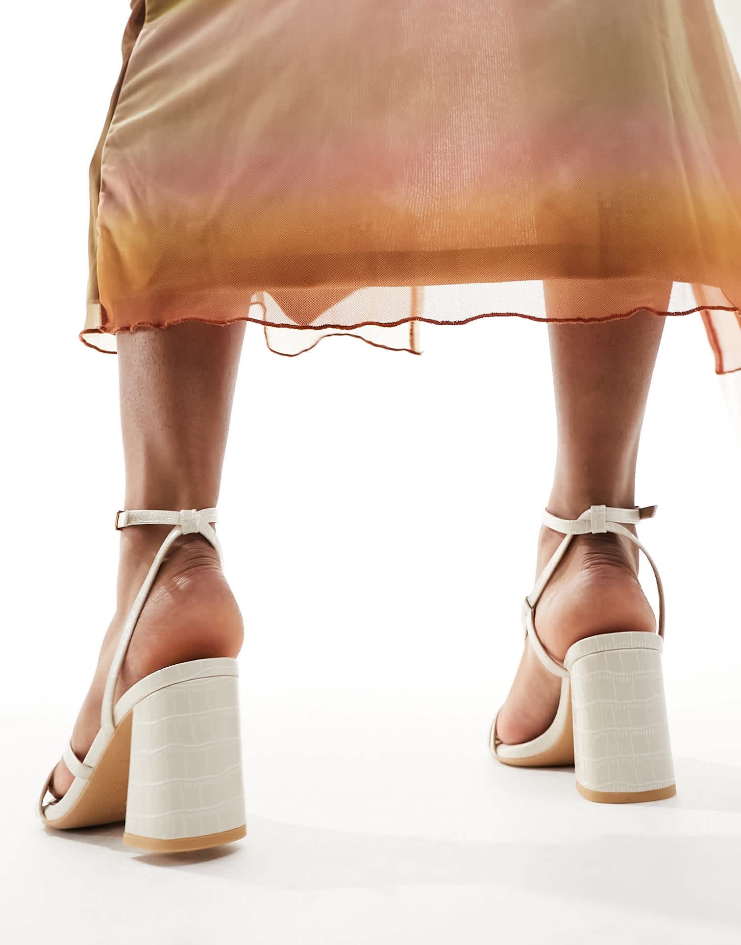 New Look block heel multi - strap sandal in cream - ASOS Sample Sale