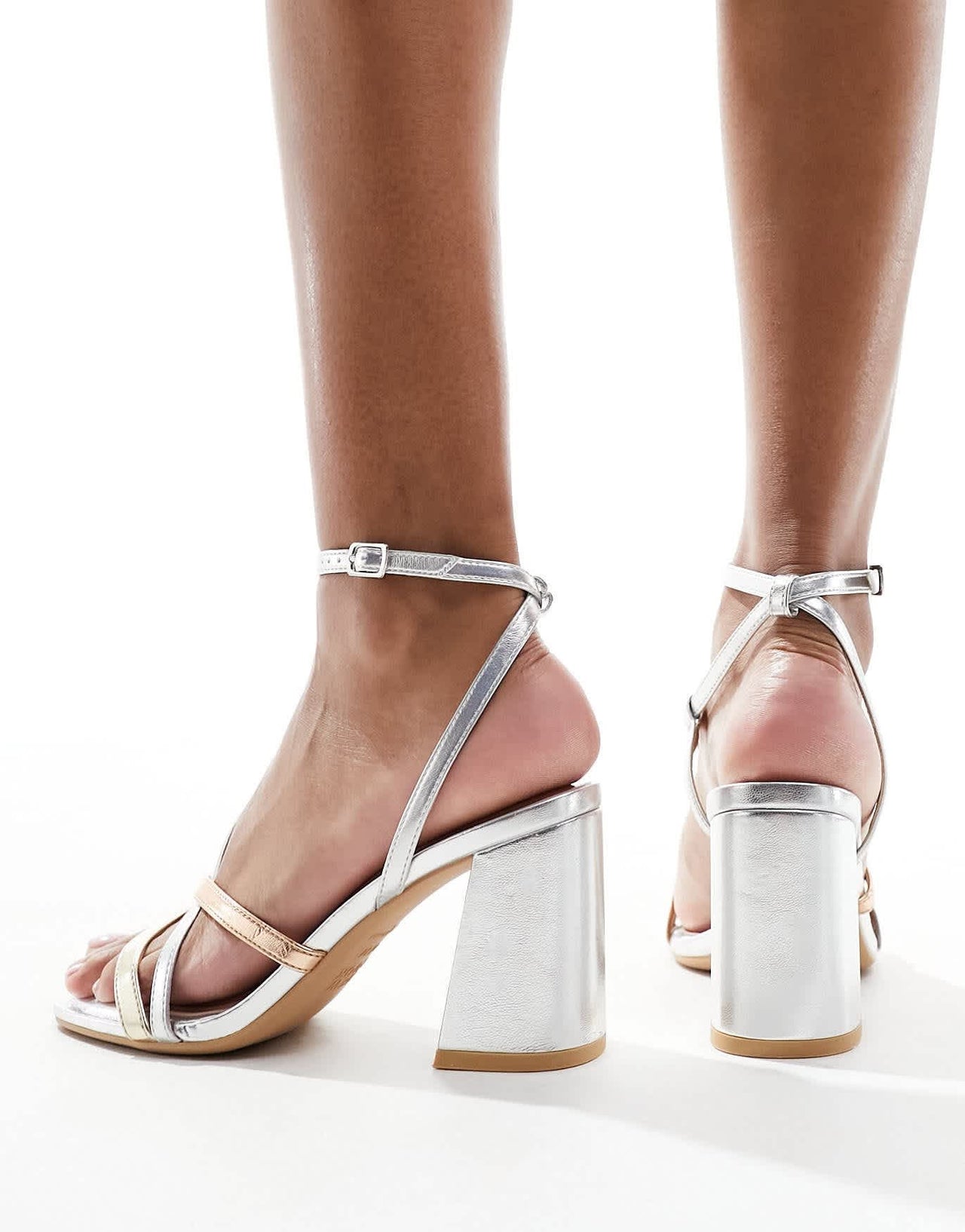 New Look block heel multistrap sandal in silver - ASOS Sample Sale