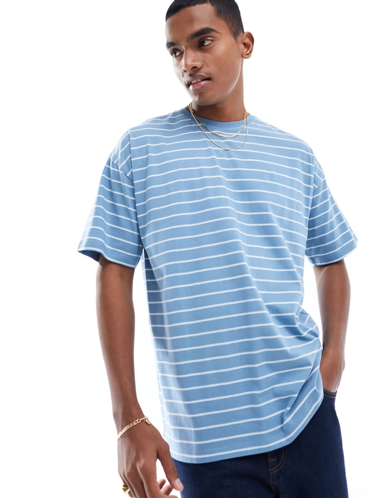 New Look blue stripe oversized t-shirt in blue - ASOS Sample Sale