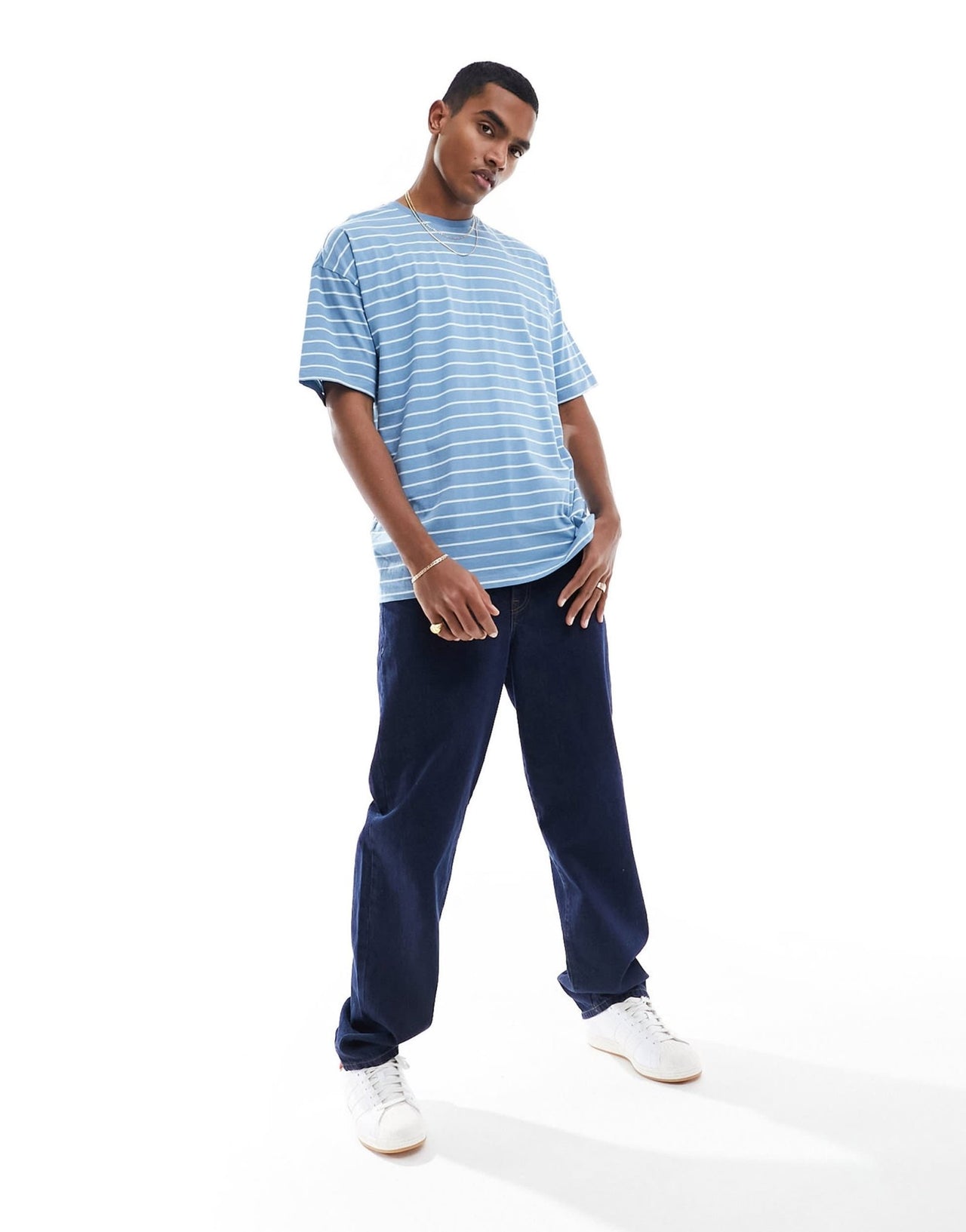 New Look blue stripe oversized t-shirt in blue - ASOS Sample Sale