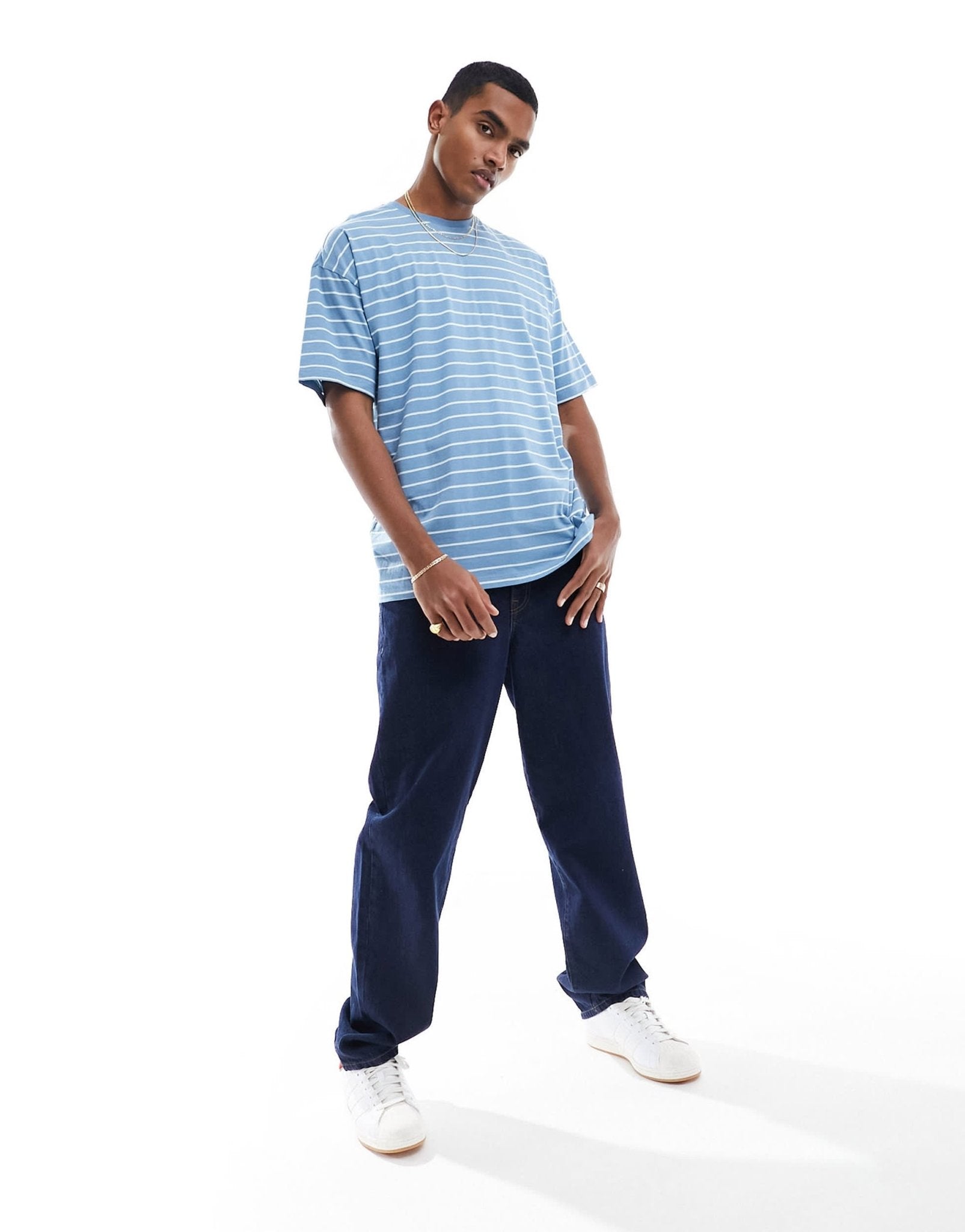 New Look blue stripe oversized t-shirt in blue - ASOS Sample Sale