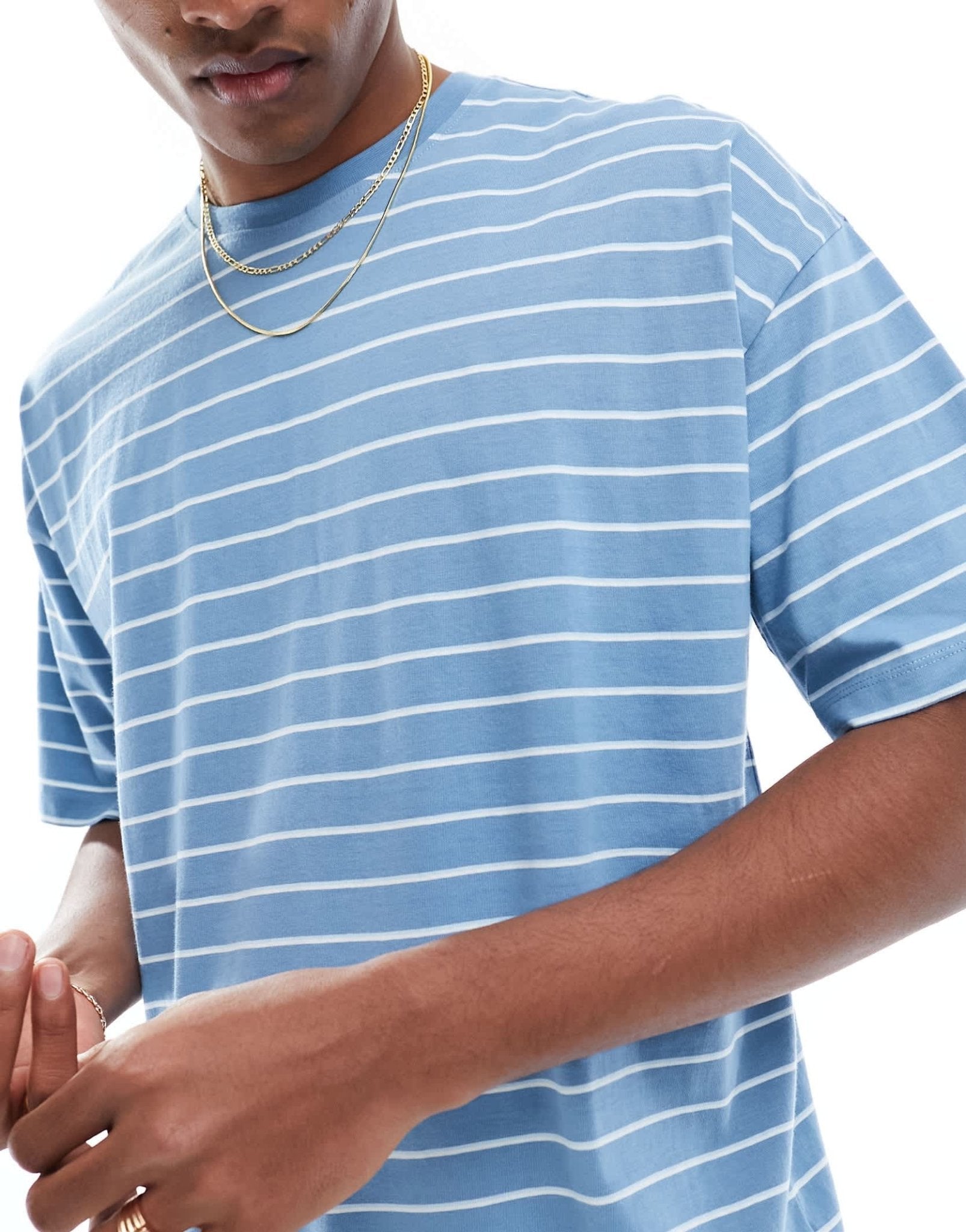 New Look blue stripe oversized t-shirt in blue - ASOS Sample Sale