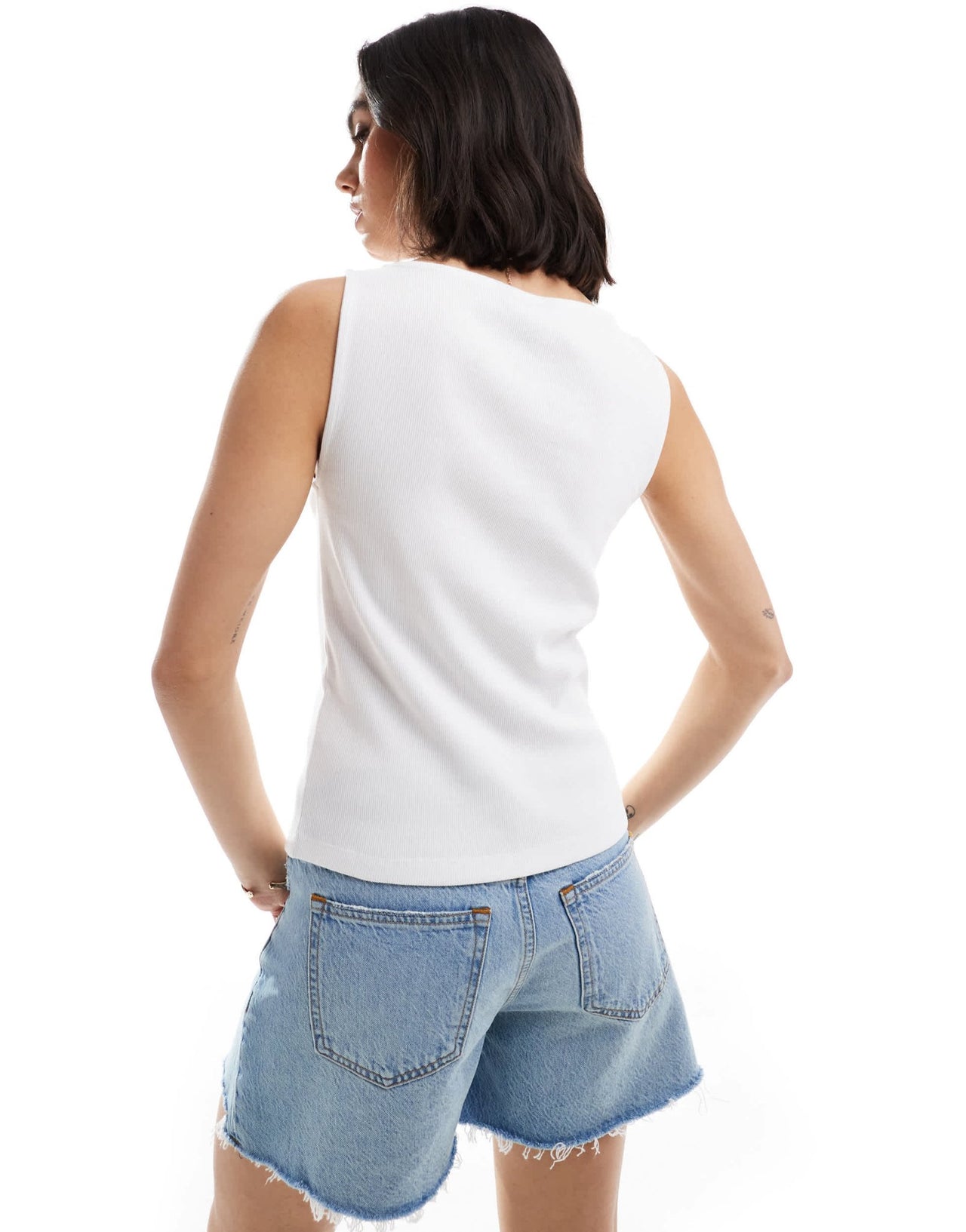New Look boat neck button through tank top in white - ASOS Sample Sale