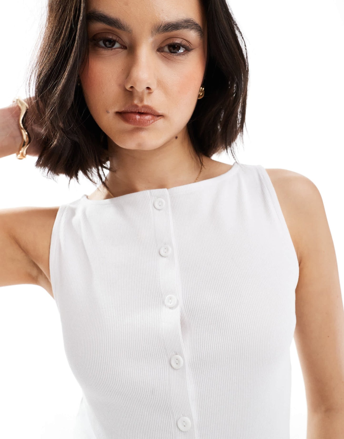 New Look boat neck button through tank top in white - ASOS Sample Sale