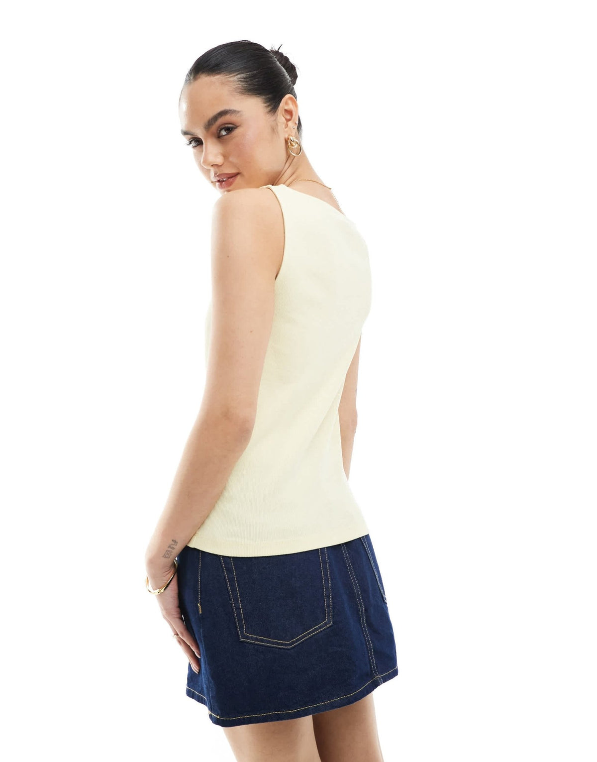New Look boat neck button through tank top in yellow - ASOS Sample Sale