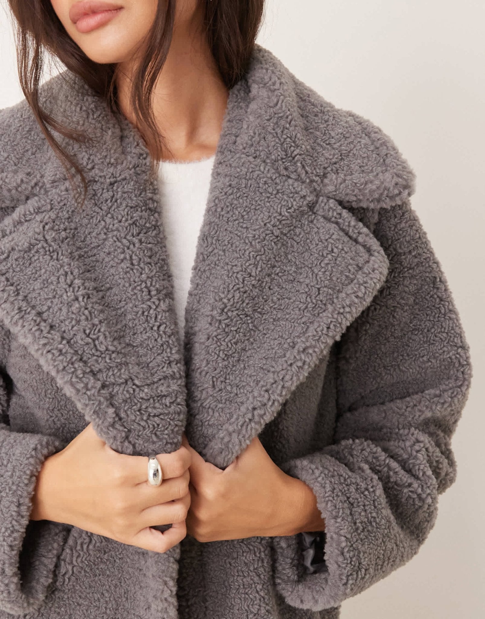 New Look borg coat in grey - ASOS Sample Sale