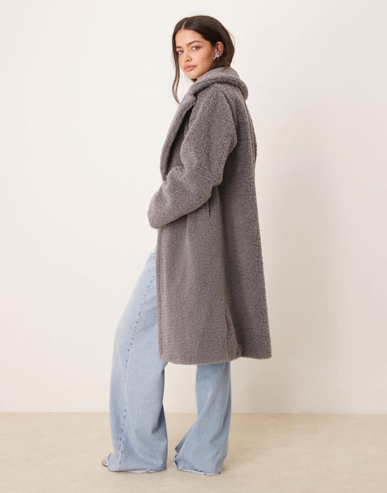 New Look borg coat in grey - ASOS Sample Sale