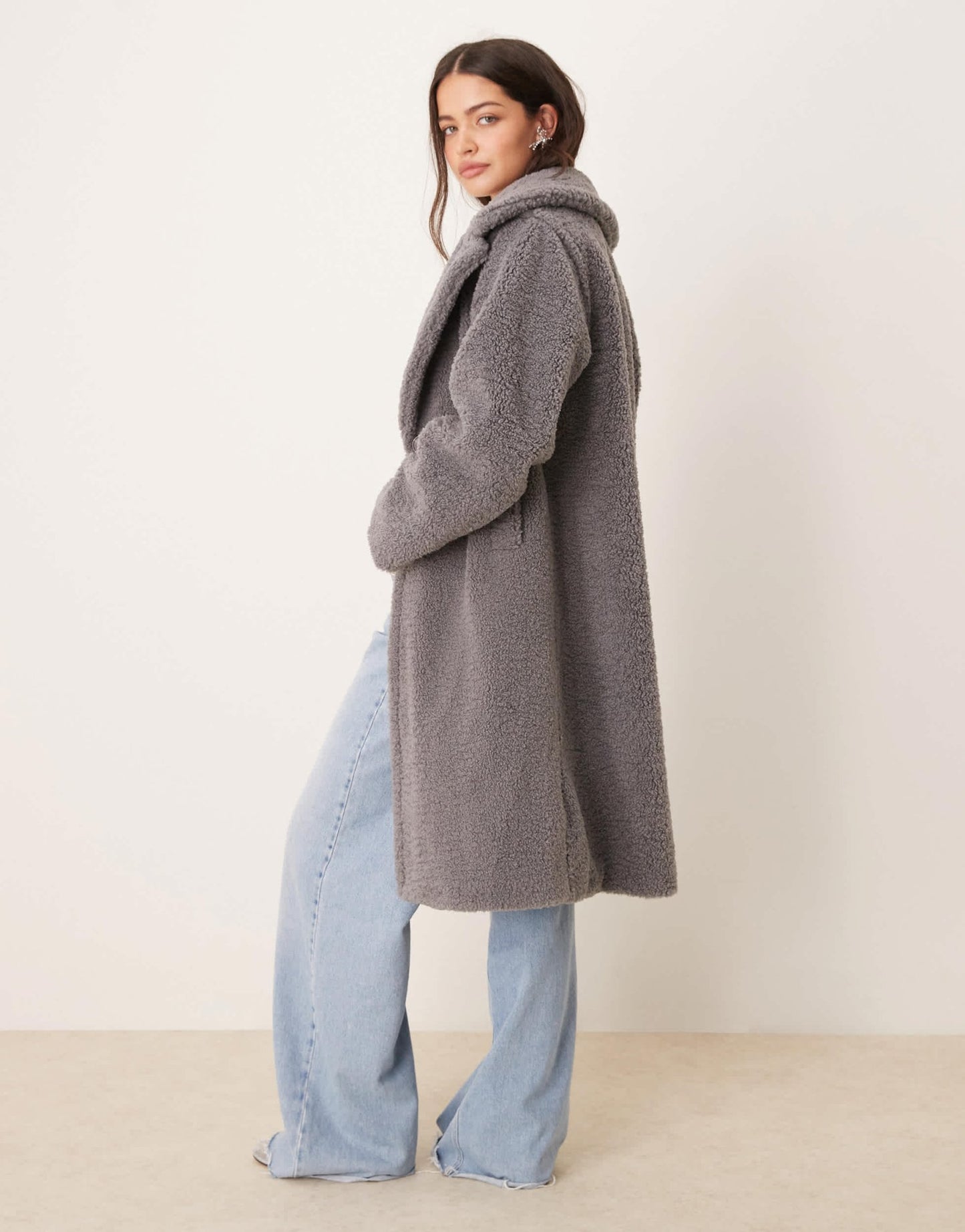New Look borg coat in grey - ASOS Sample Sale