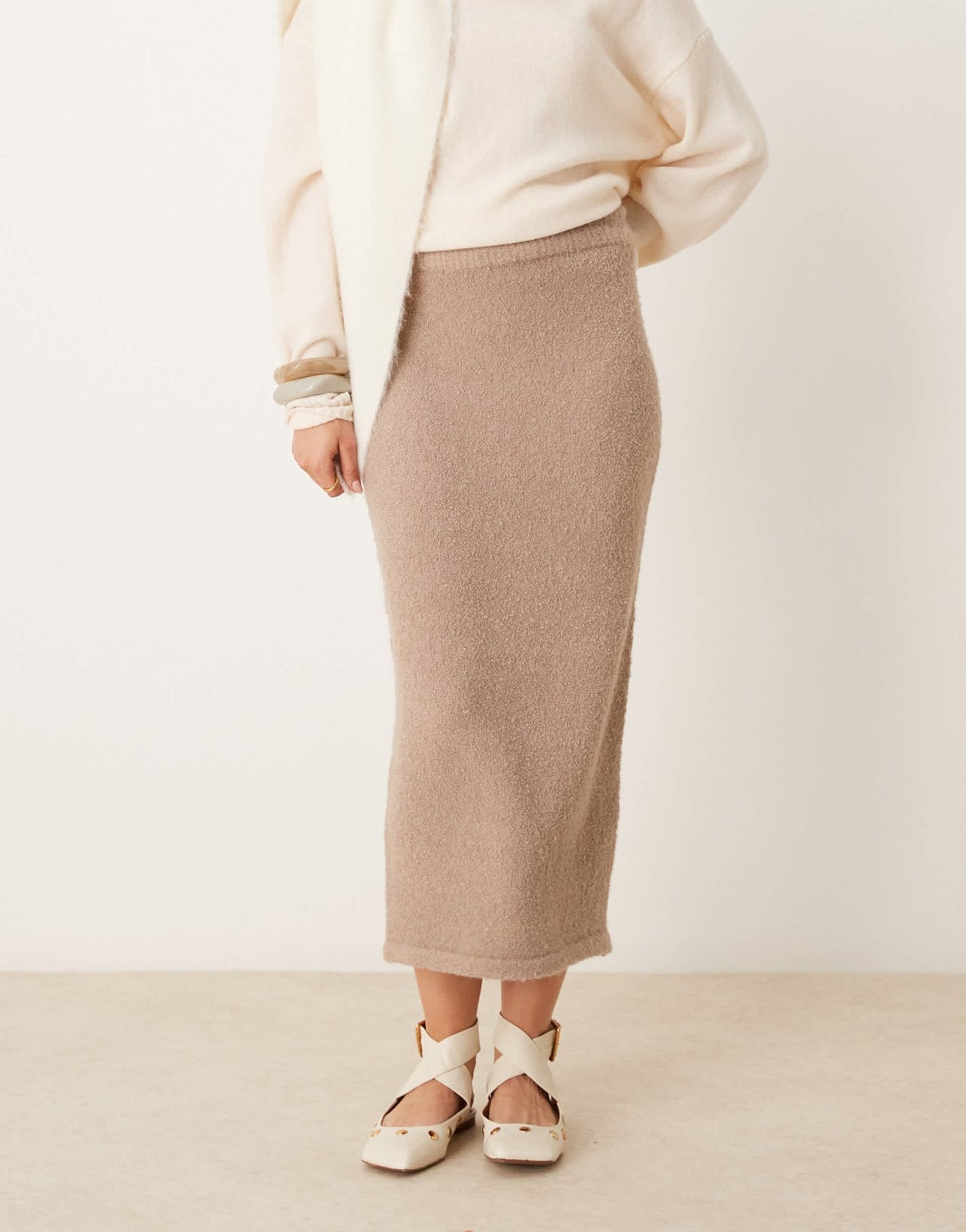 New Look boucle midi skirt in mink - ASOS Sample Sale
