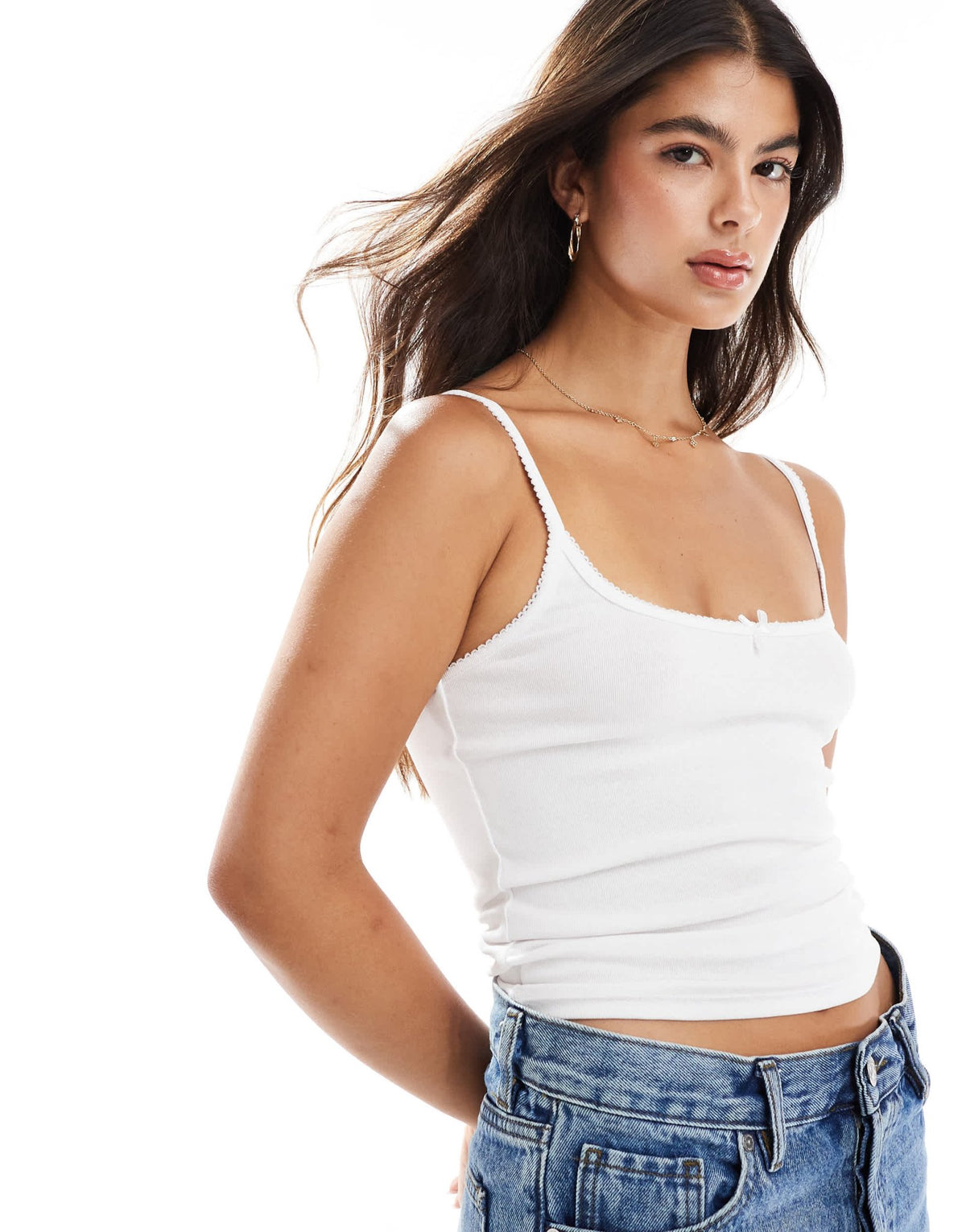 New Look bow cami jersey top in white - ASOS Sample Sale