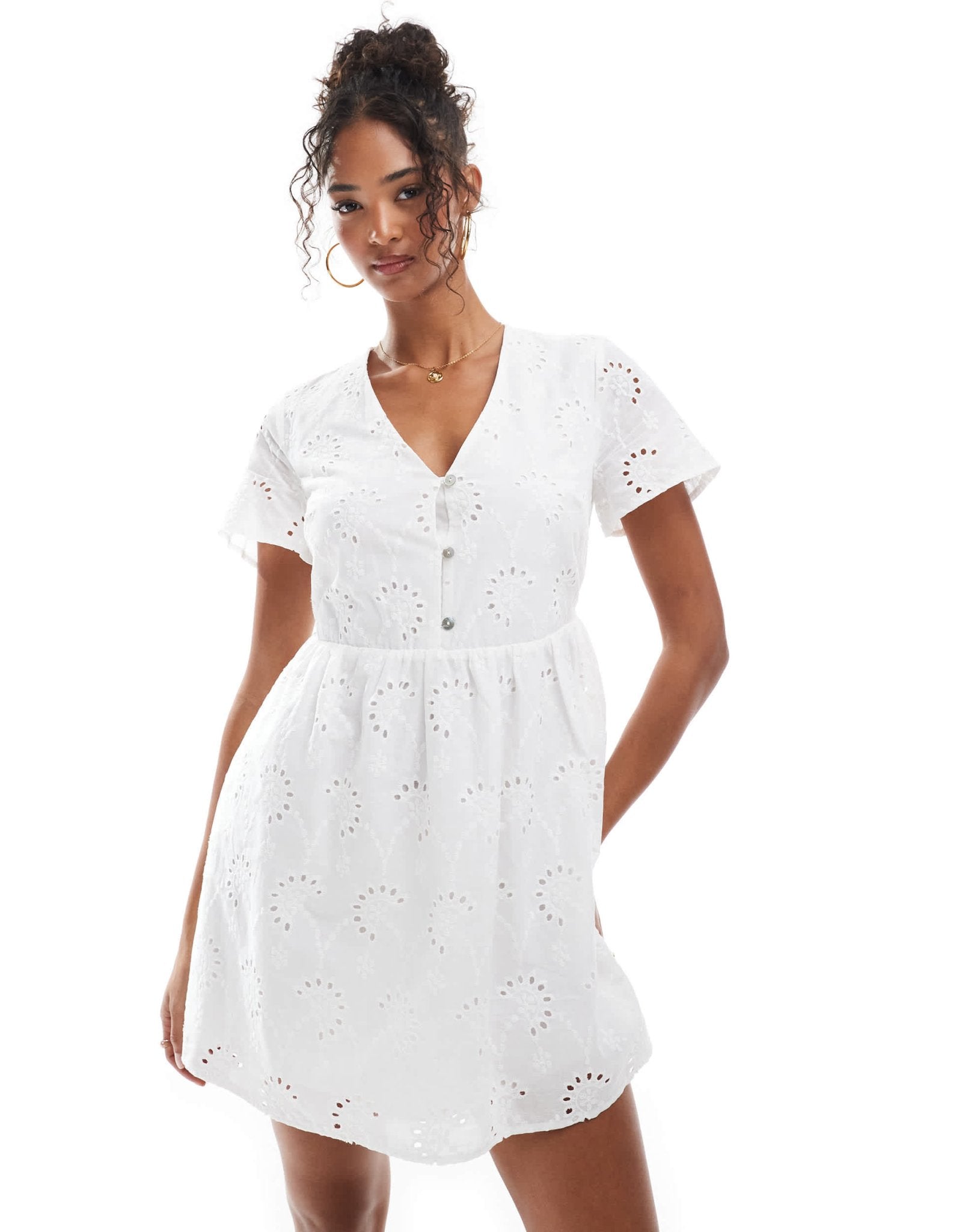New Look broderie smock mini dress in white - ASOS Sample Sale