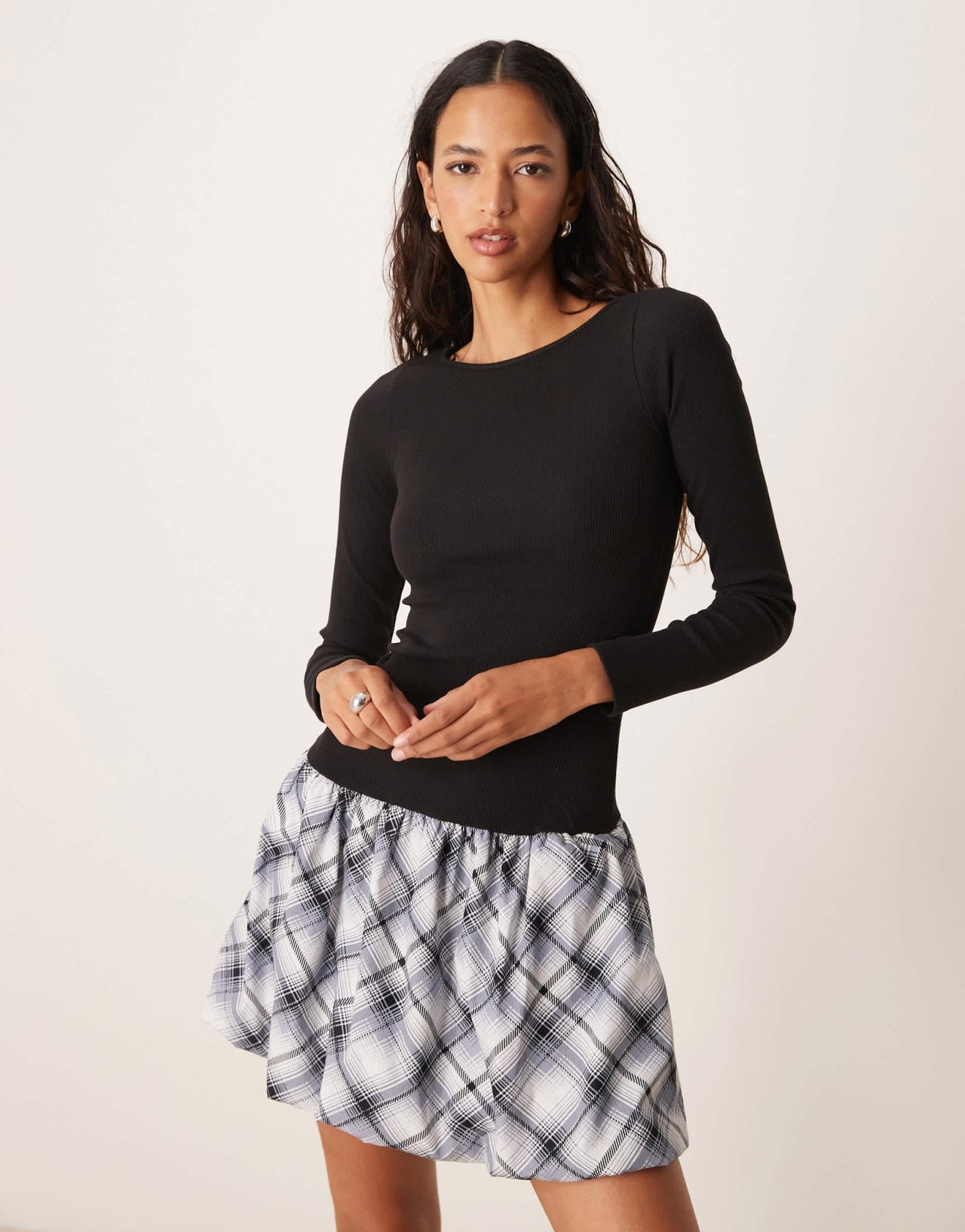 New Look bubble skirt mini dress in check print - ASOS Sample Sale